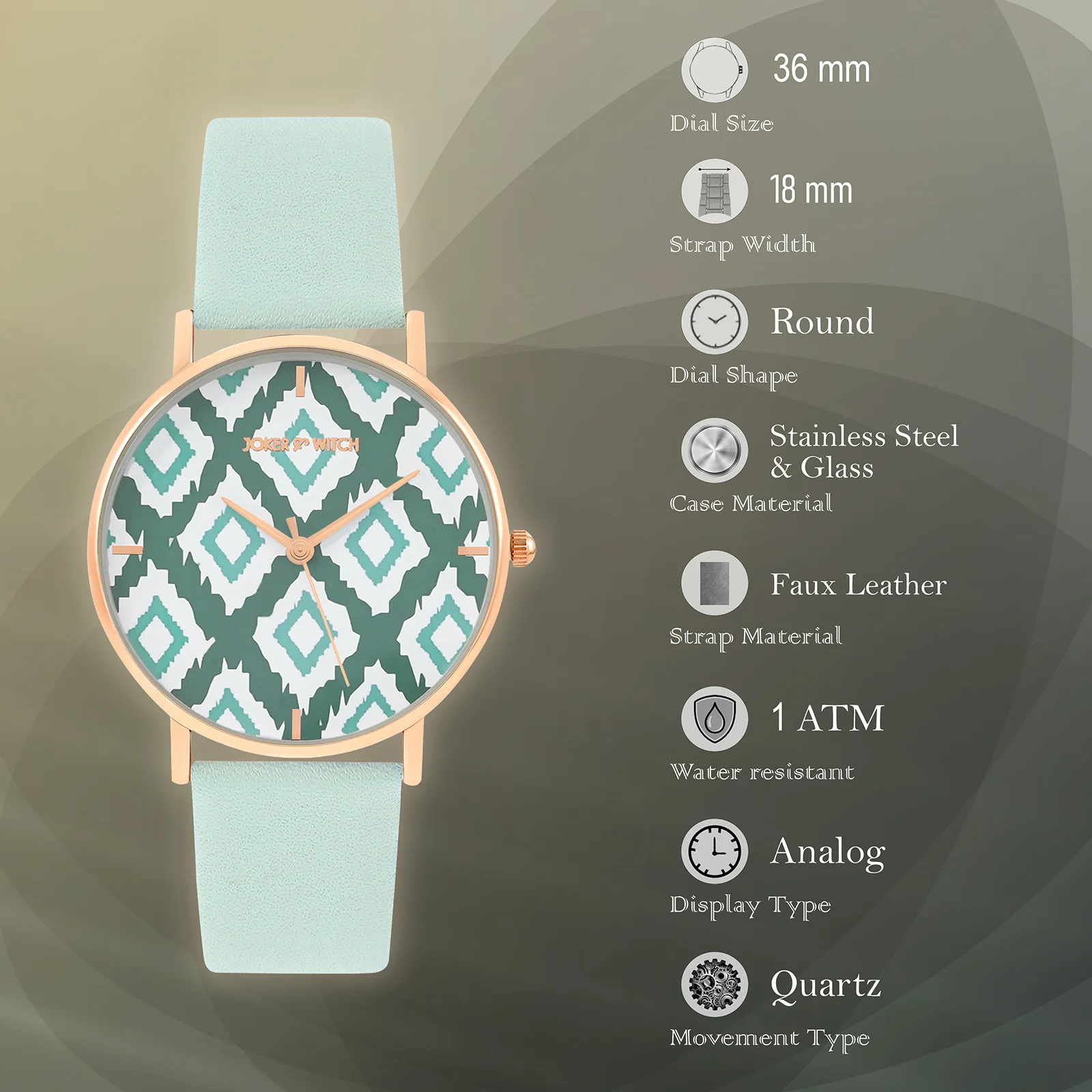 Printed Teal Trip Medium Dial Green PU Strap Women's Watch - Image 7