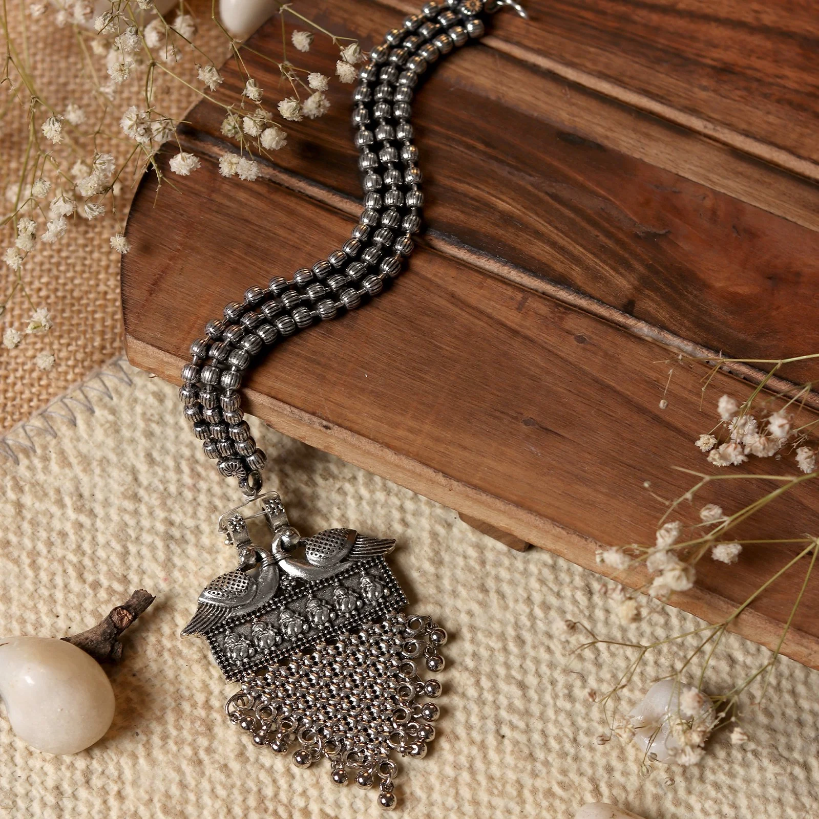 Teejh Aadhila Silver Oxidised Maang Tikka - Image 2