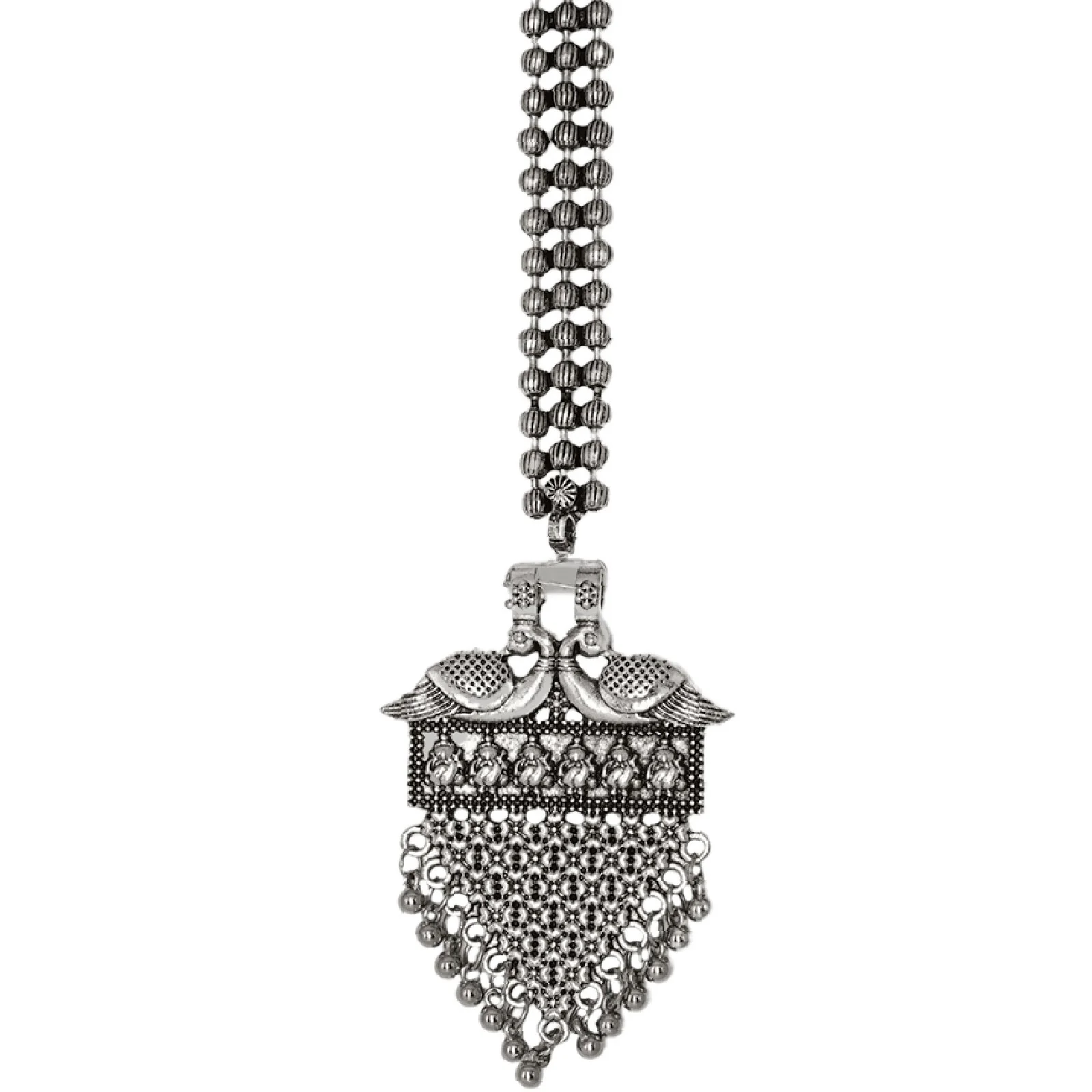 Teejh Aadhila Silver Oxidised Maang Tikka - Image 5