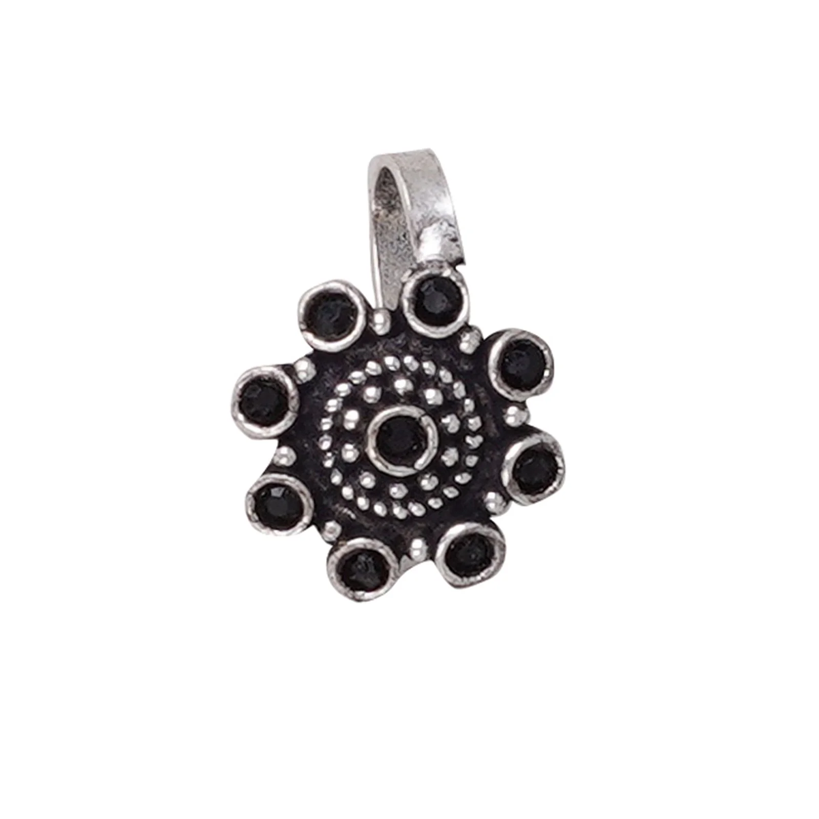 Teejh Aagamya Black Stone Ethnic Silver Oxidised Nose Pin - Image 3