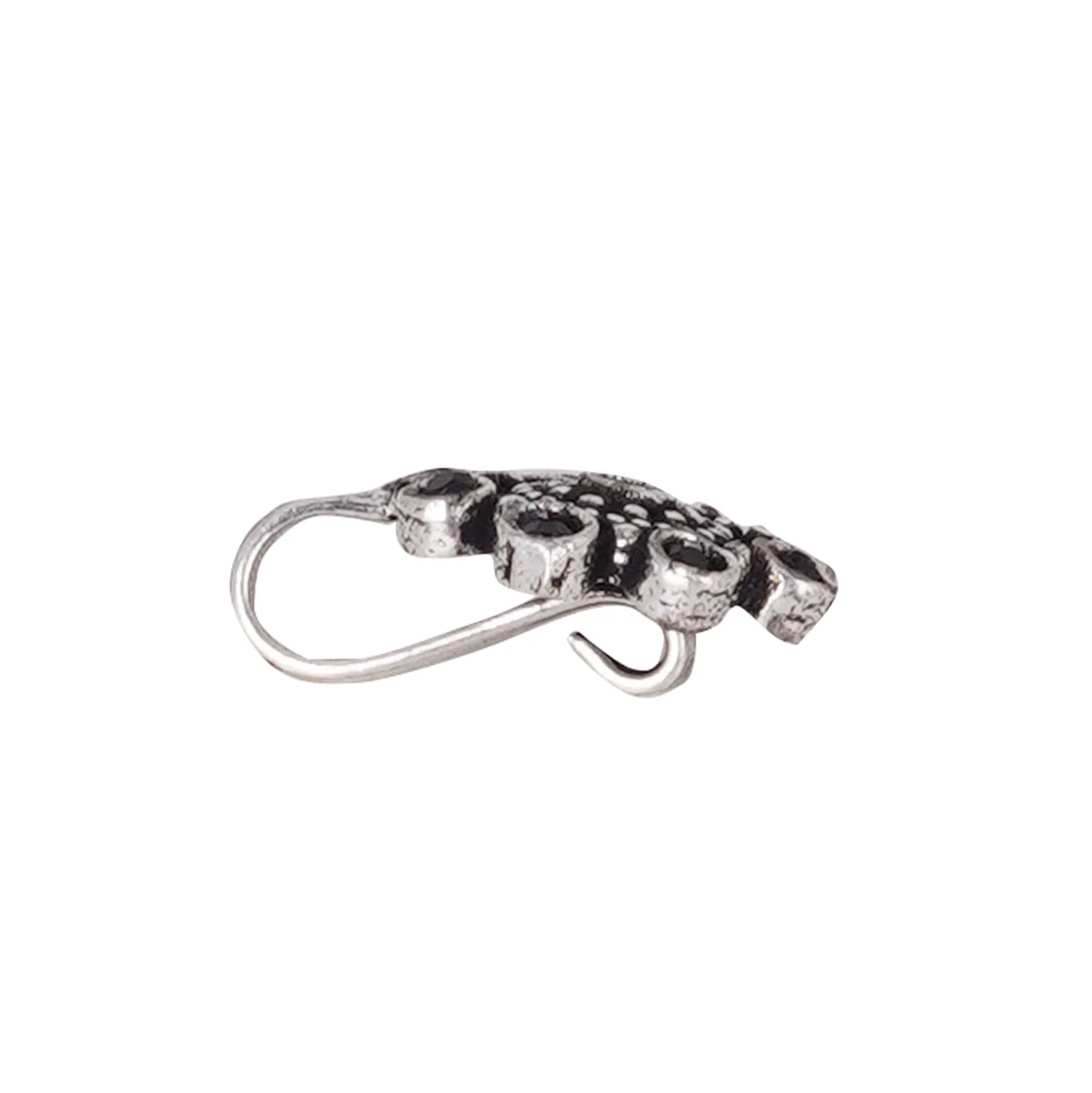 Teejh Aagamya Black Stone Ethnic Silver Oxidised Nose Pin - Image 5