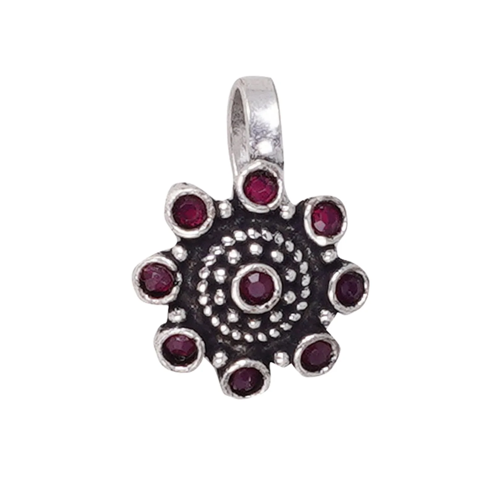 Teejh Aagamya Red Stone Ethnic Silver Oxidised Nose Pin - Image 2