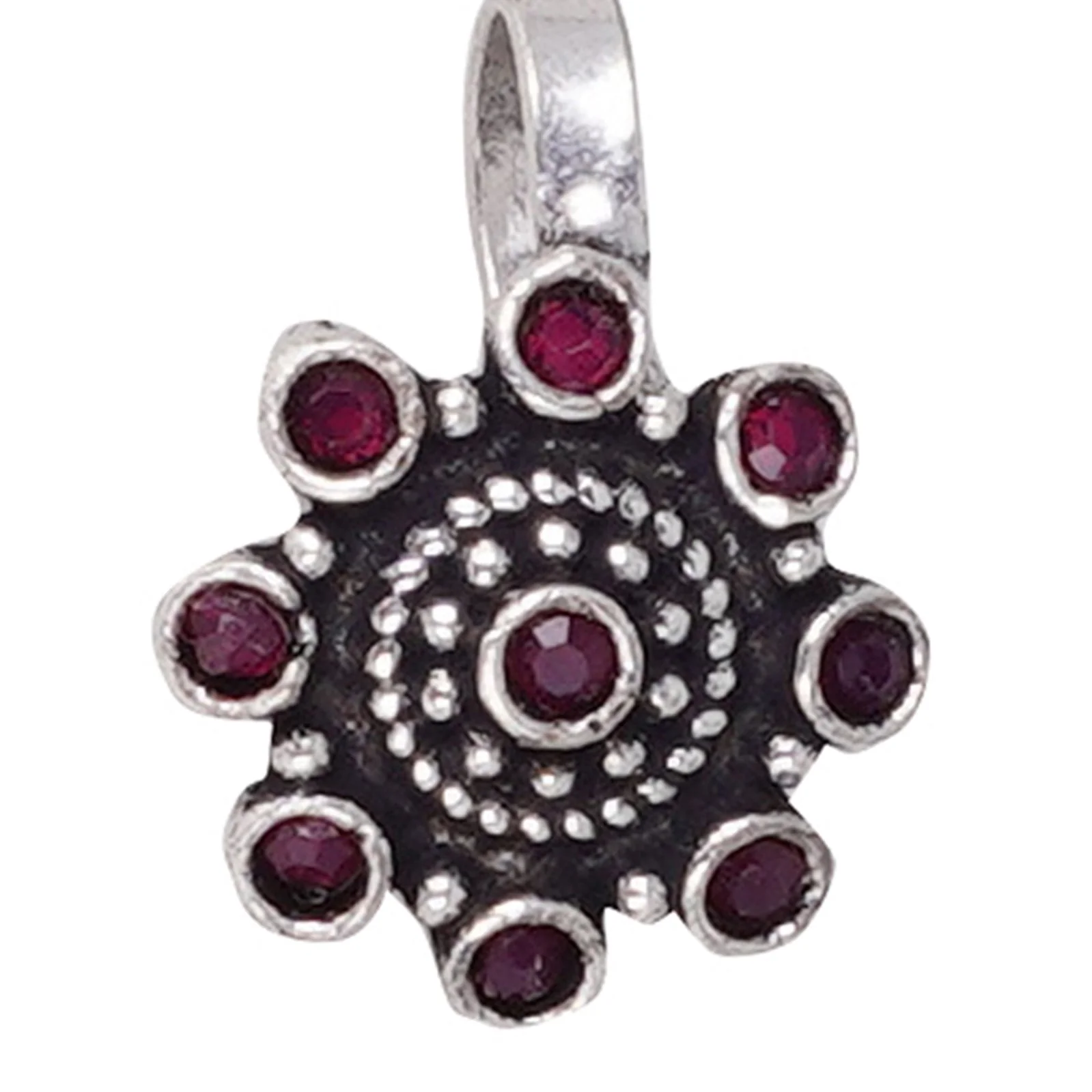 Teejh Aagamya Red Stone Ethnic Silver Oxidised Nose Pin - Image 3