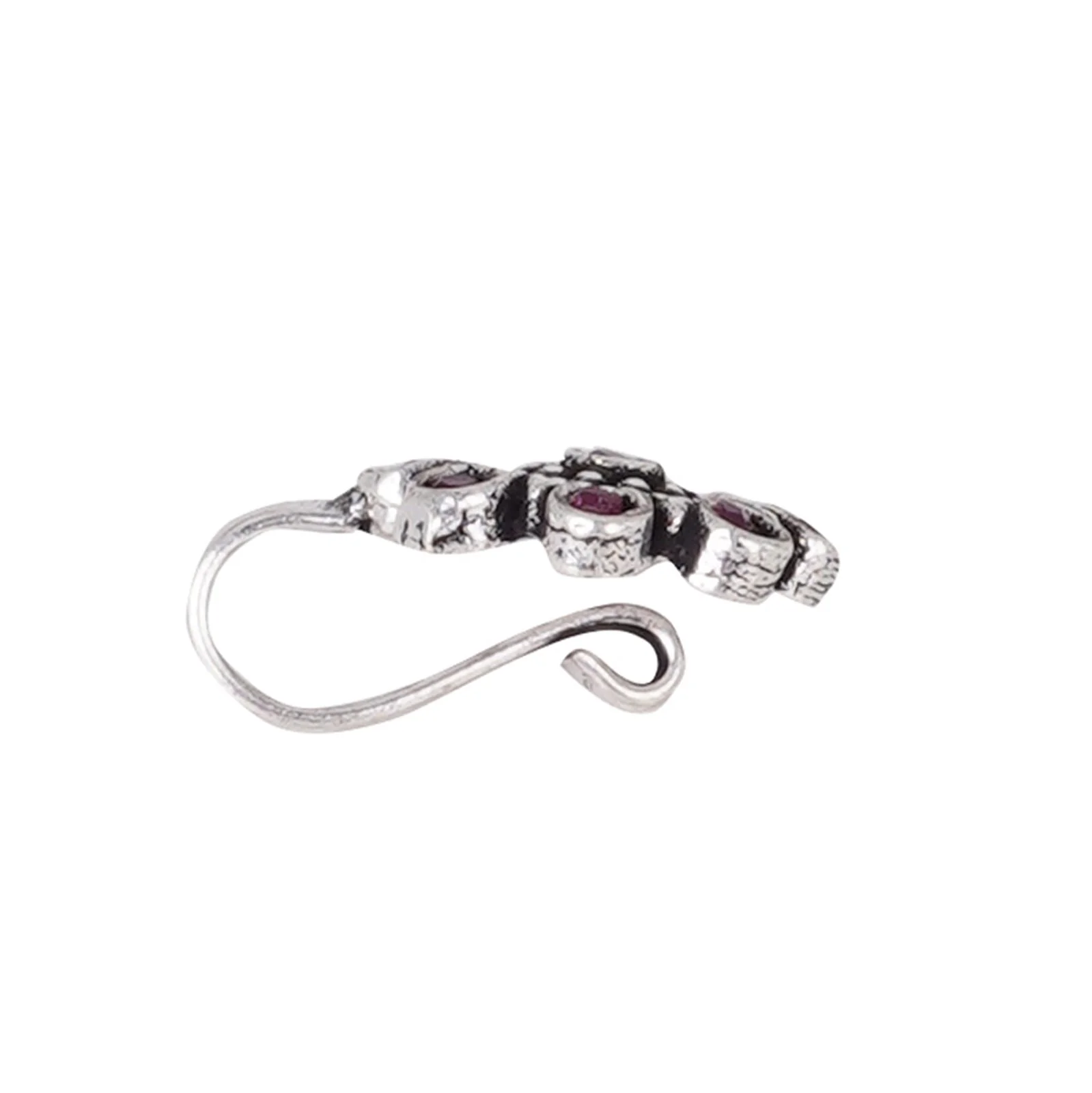 Teejh Aagamya Red Stone Ethnic Silver Oxidised Nose Pin - Image 4