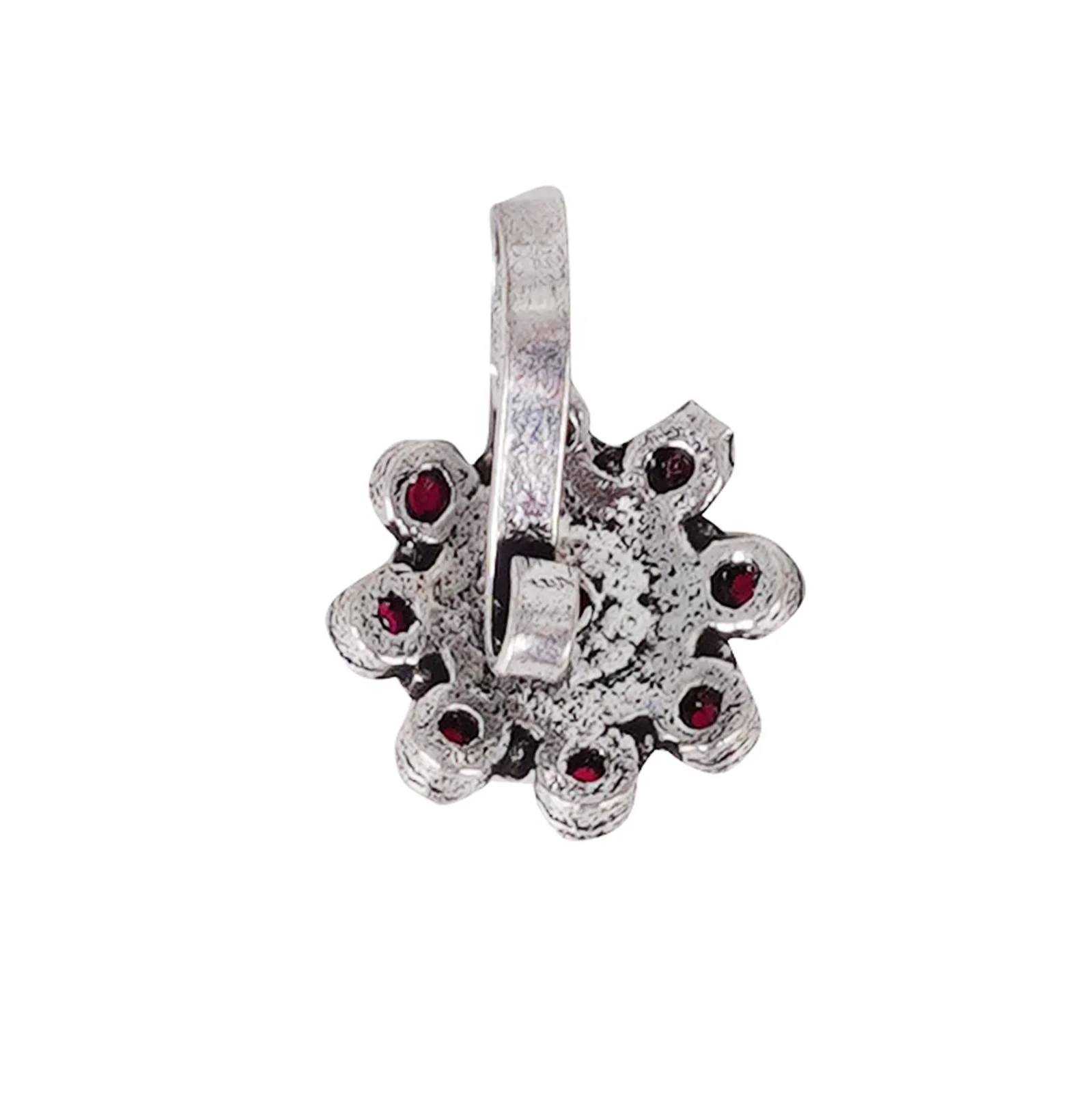 Teejh Aagamya Red Stone Ethnic Silver Oxidised Nose Pin - Image 5