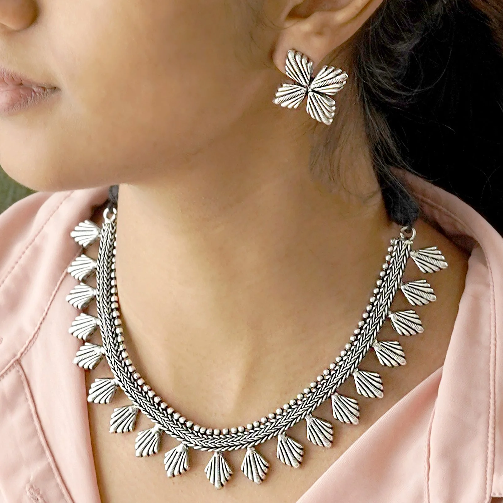 Teejh Aaloka Silver Oxidised  Choker Necklace Set - Image 2