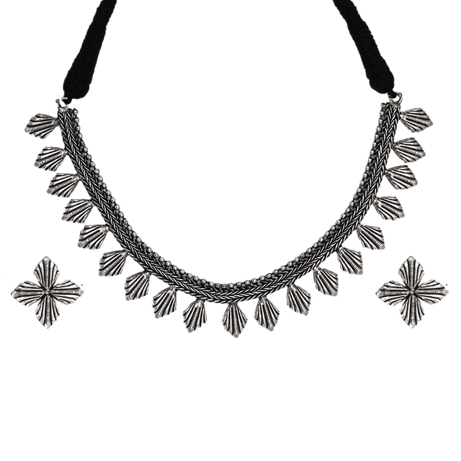 Teejh Aaloka Silver Oxidised  Choker Necklace Set - Image 4