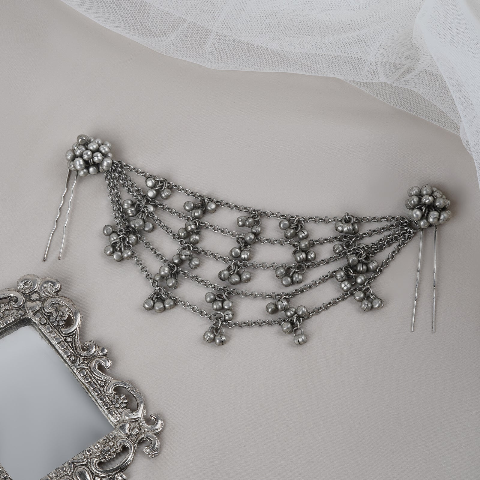 Teejh Aamna Ghungroo Silver Oxidised Bun Stick - Image 2