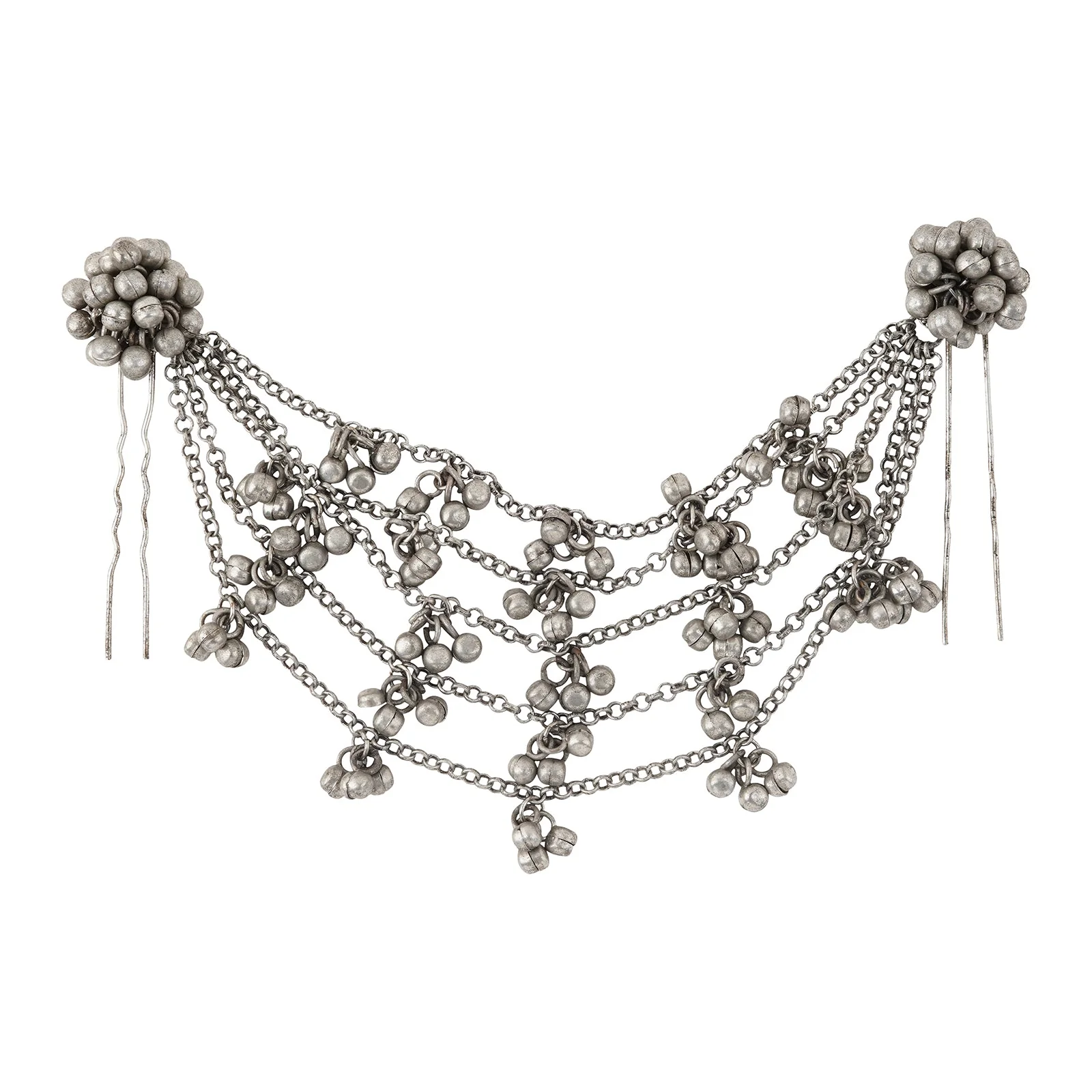 Teejh Aamna Ghungroo Silver Oxidised Bun Stick - Image 3