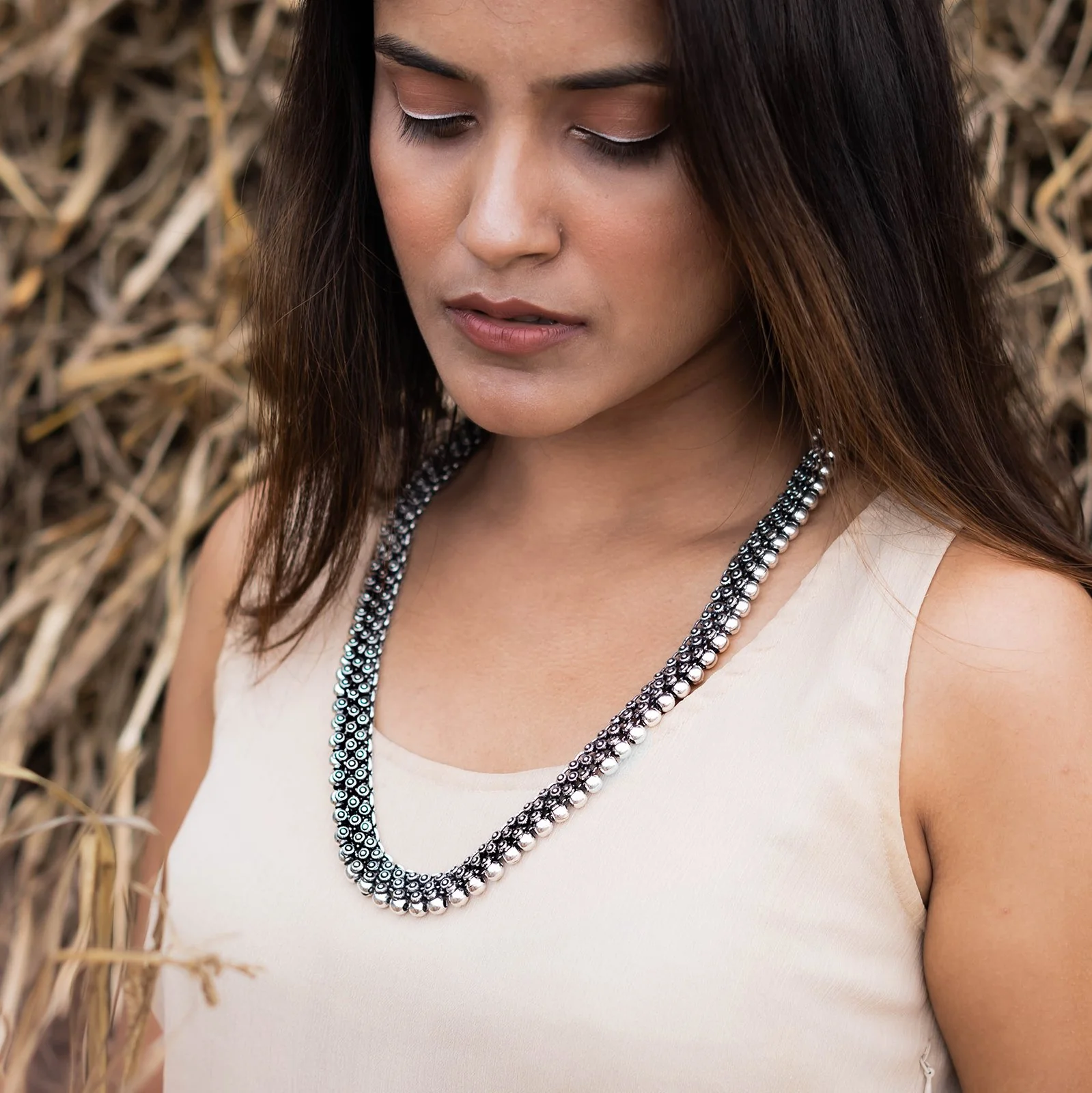 Teejh Aanshi Long Ethnic Silver Oxidised Necklace - Image 2