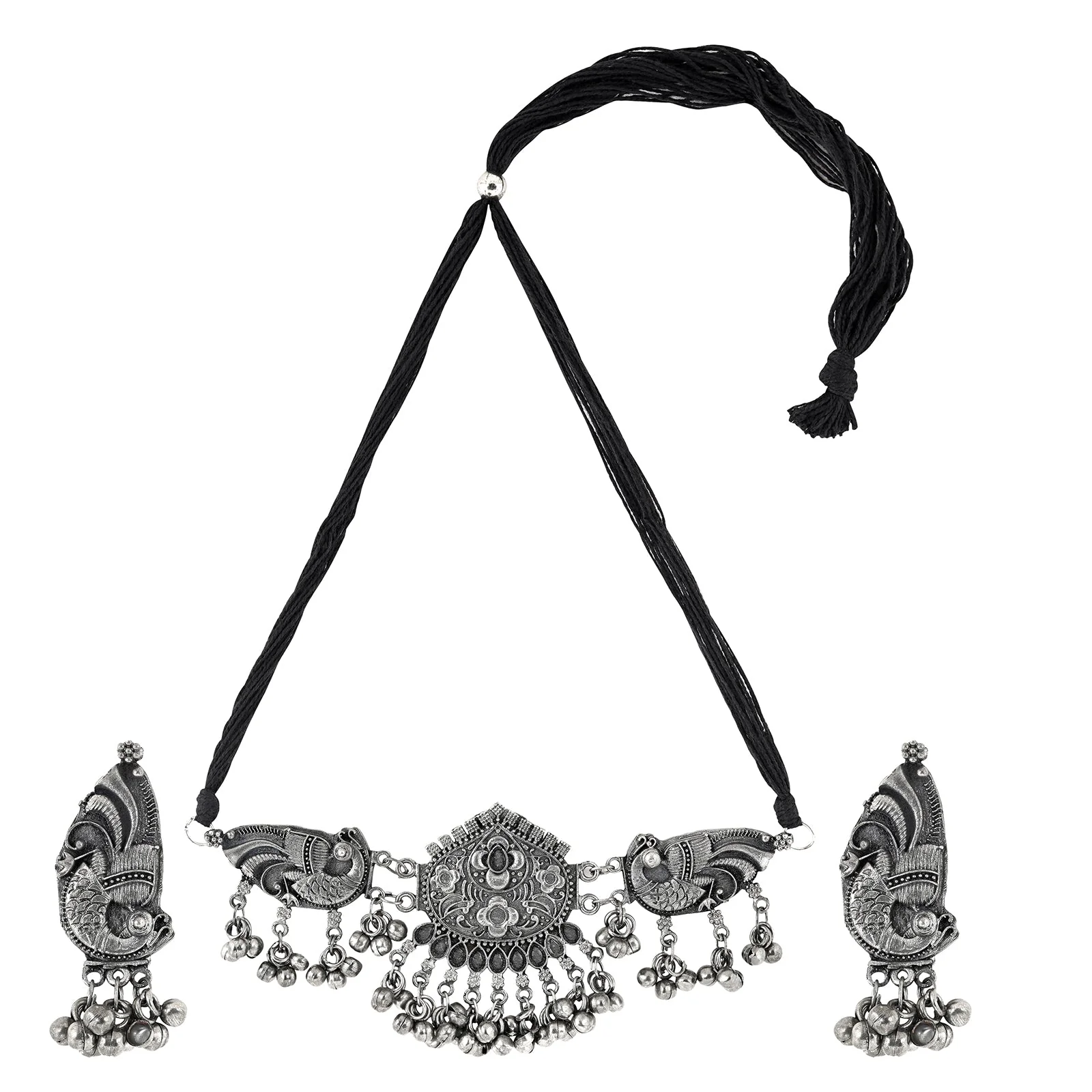 Teejh Aarthi Silver Oxidised Necklace Set - Image 3