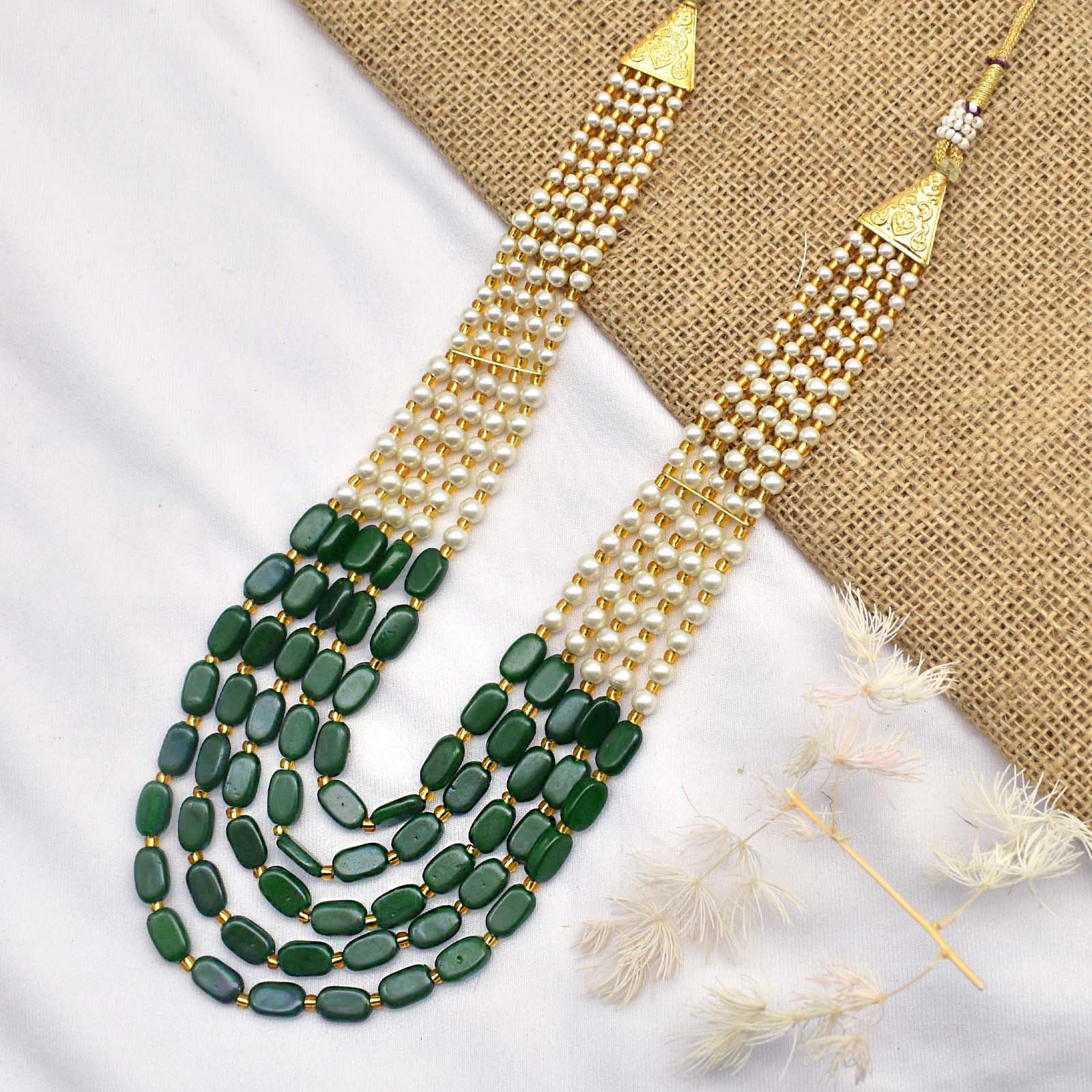 Teejh Aarushi Green Bead And Pearl Necklace - Image 2