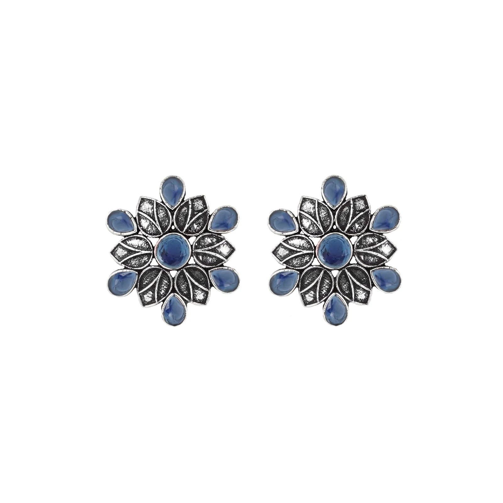 Teejh Aashini Blue Stone Silver Oxidised Earring - Image 3