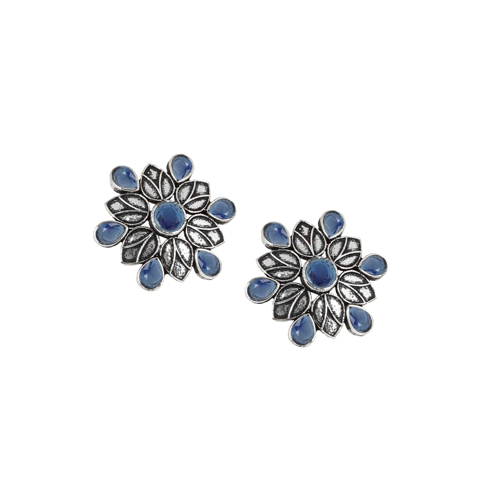 Teejh Aashini Blue Stone Silver Oxidised Earring - Image 4