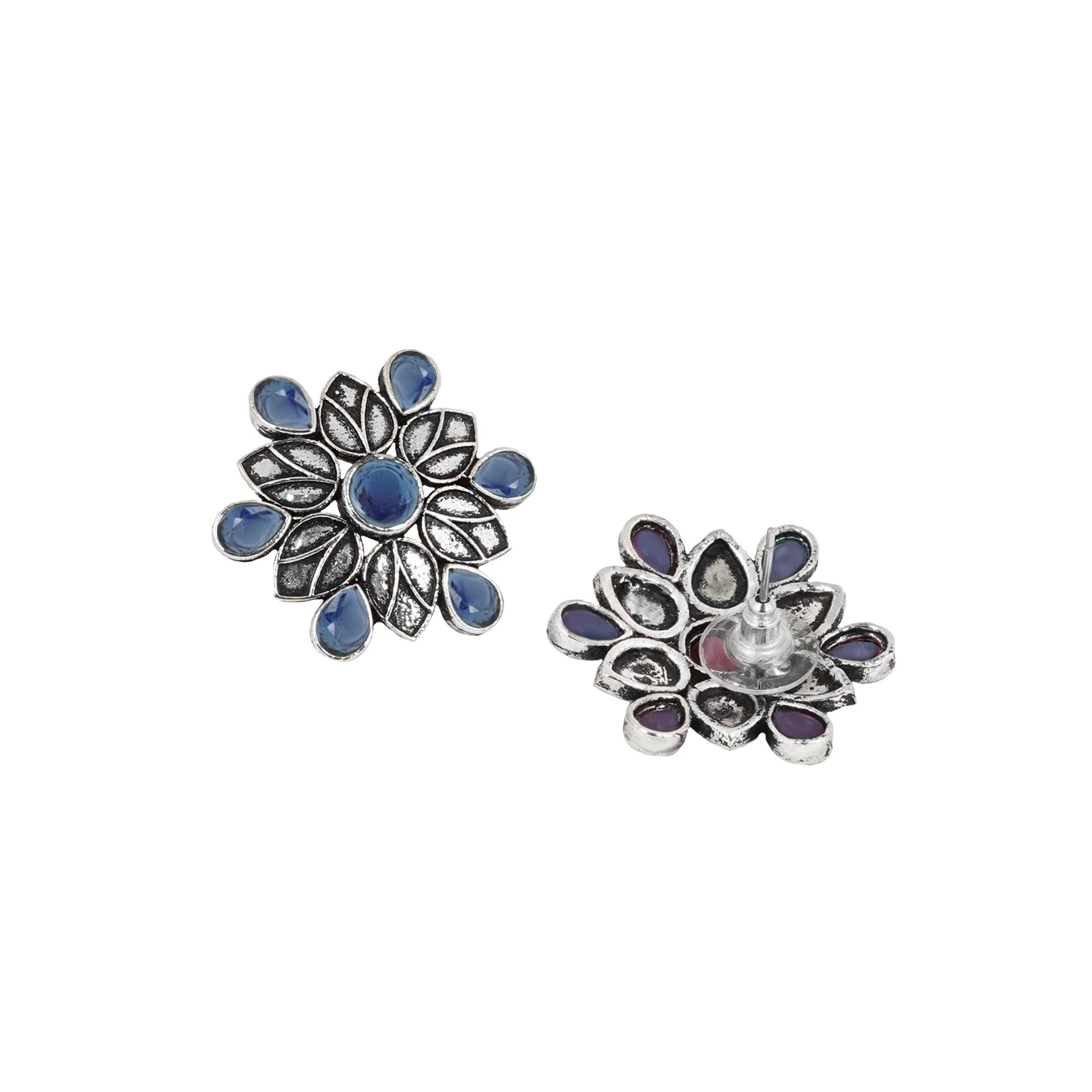 Teejh Aashini Blue Stone Silver Oxidised Earring - Image 5