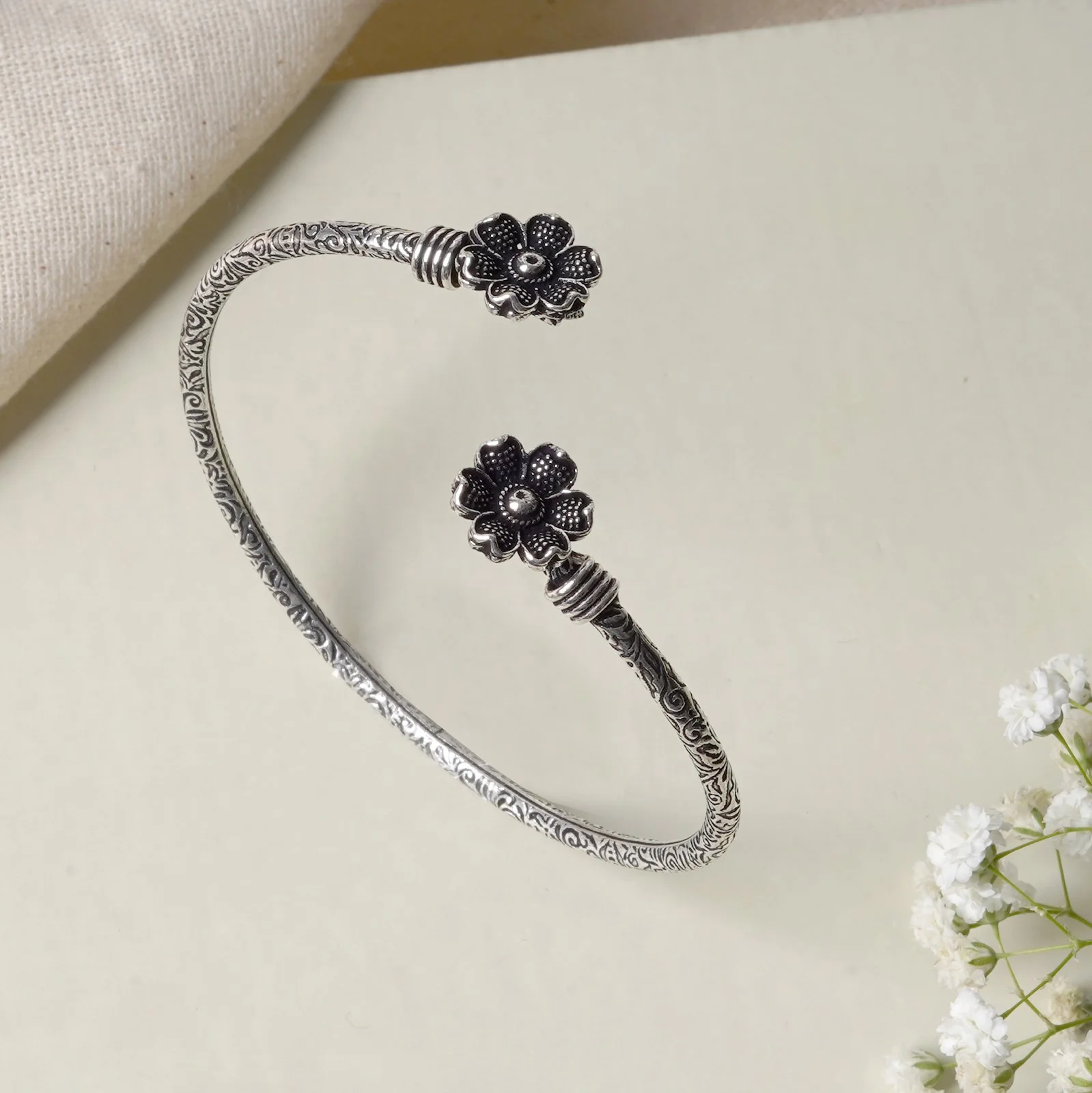 Teejh Aastha Silver Oxidised Floral Bracelet - Image 2