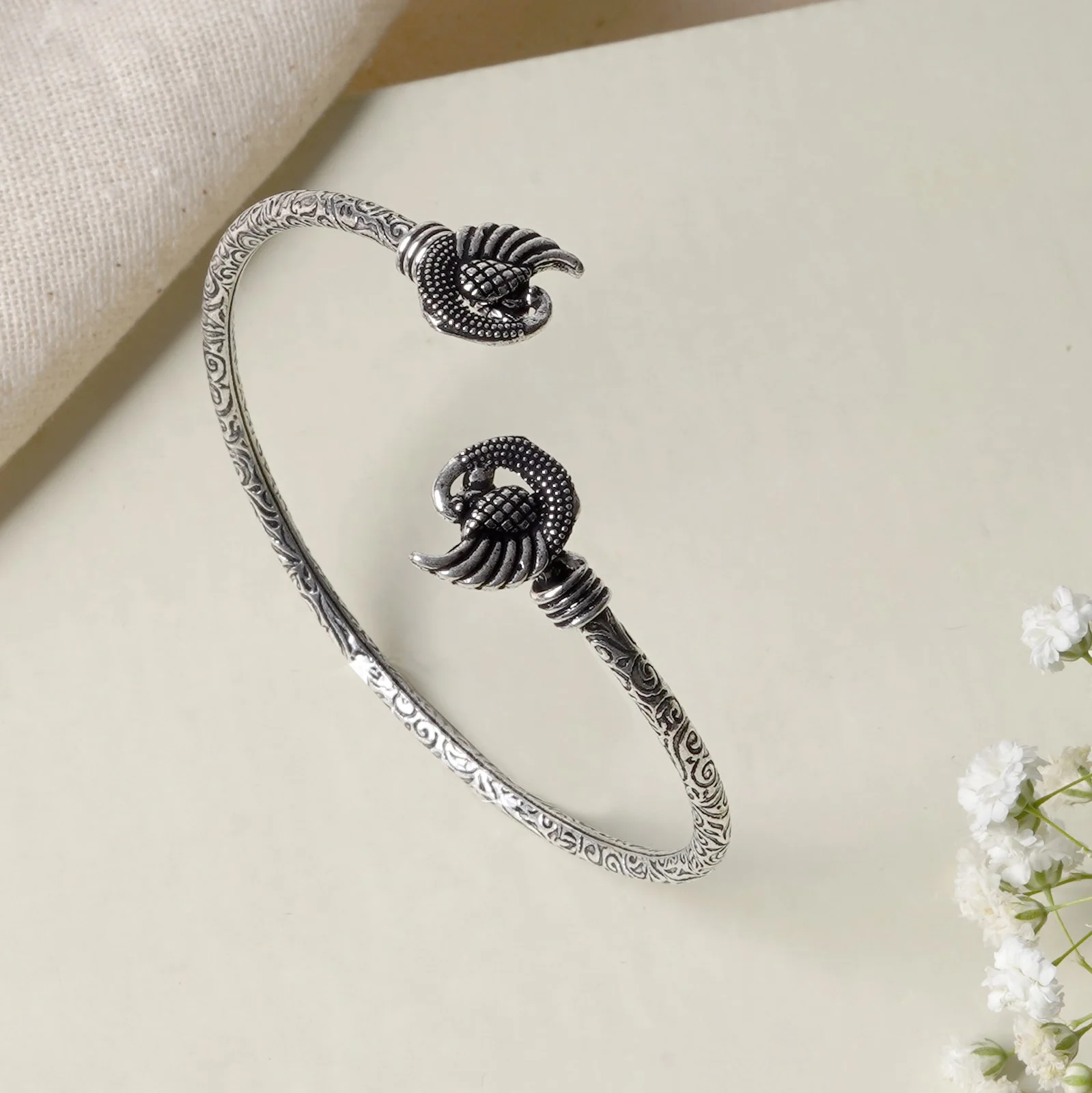 Teejh Aastha Silver Oxidised Peacock Bracelet - Image 2