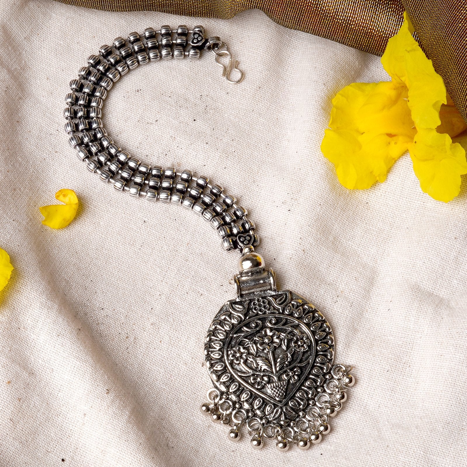 Teejh Adeela Silver Oxidised Maang Tika - Image 2