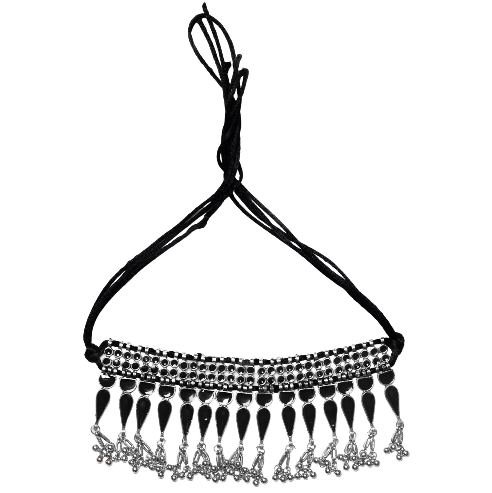 Teejh Adhira Black Silver Oxidised  Choker Necklace - Image 3