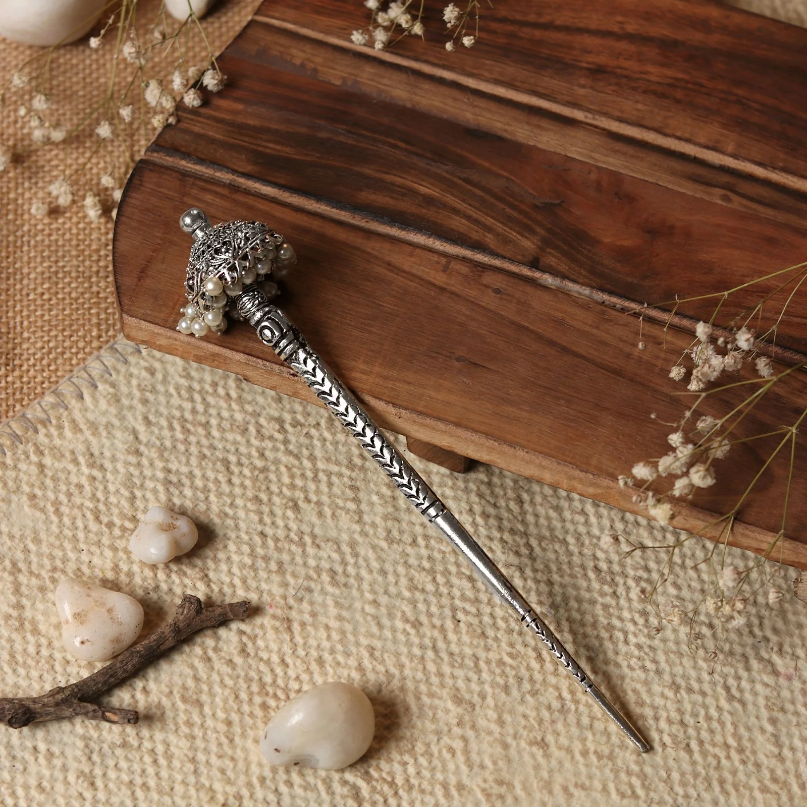 Teejh Adyaksha Silver Oxidised Hairpin - Image 2