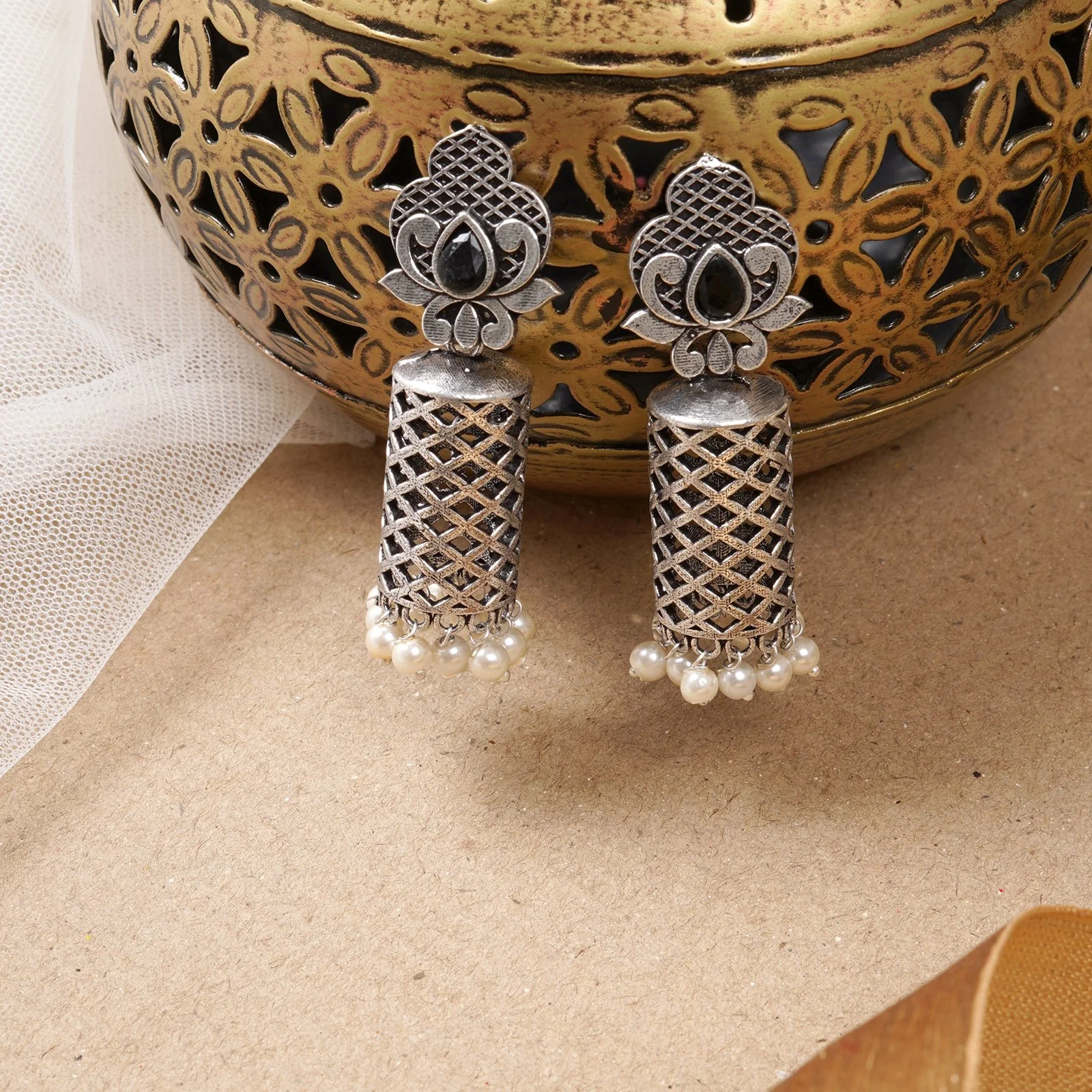 Teejh Akshara Silver Oxidised Earrings - Image 2