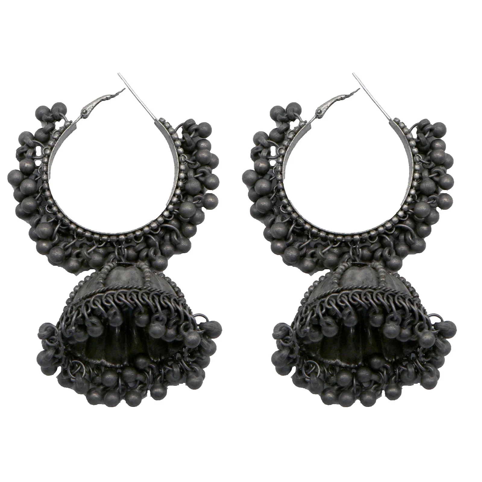 Teejh Alisha Pearl Silver Oxidised Jhumki Earrings - Image 3