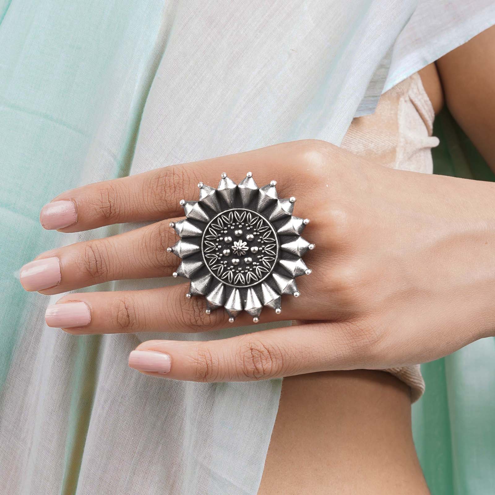 Teejh Amodini Silver Oxidised Ring - Image 2
