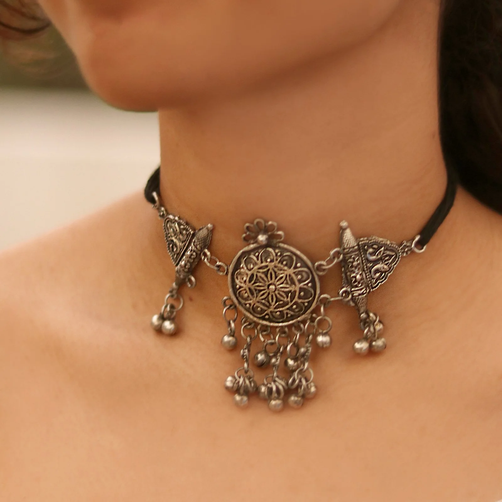 Teejh Amrita Silver Oxidised Choker Necklace - Image 2