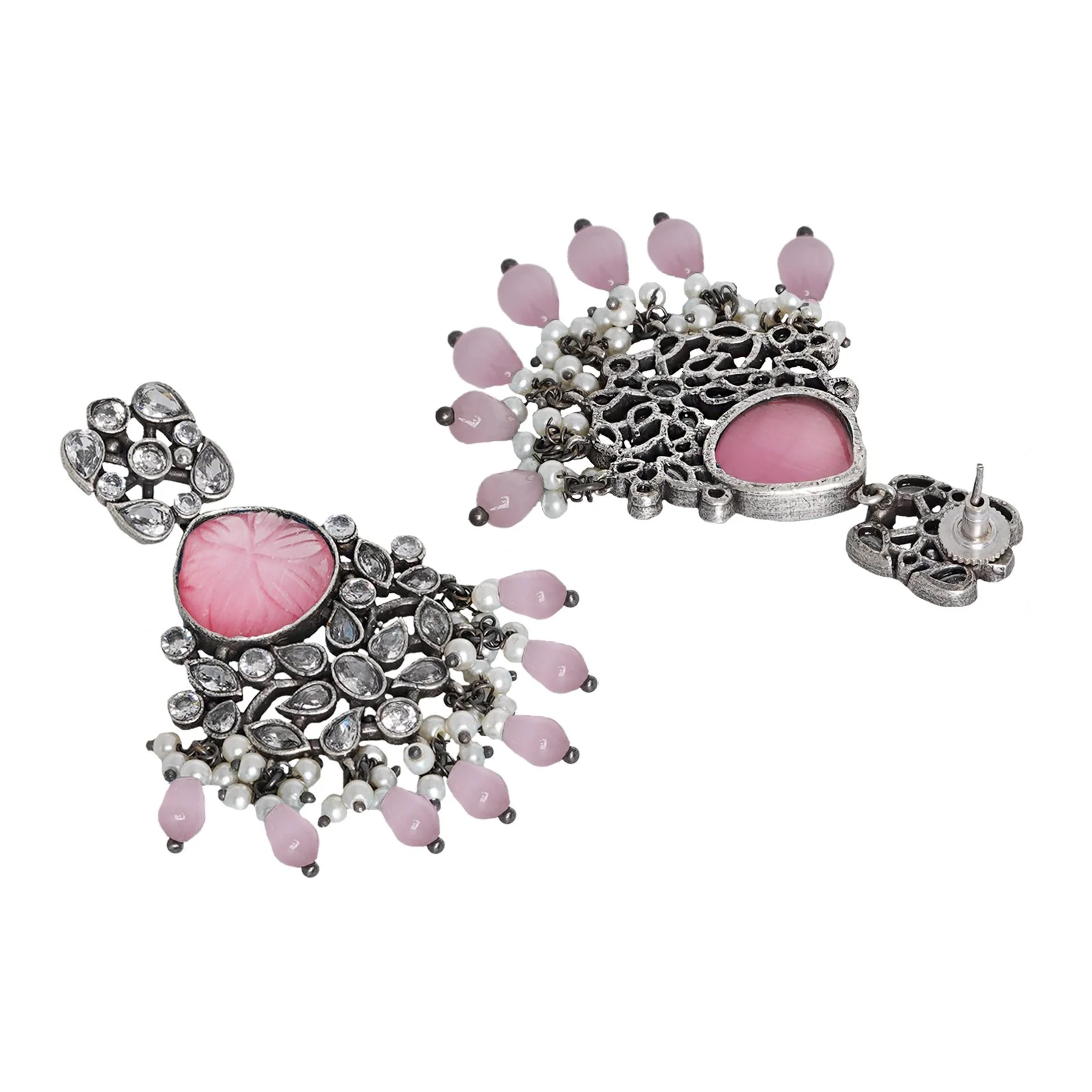 Teejh Anaika Silver Oxidised Pink Stone Earrings - Image 5