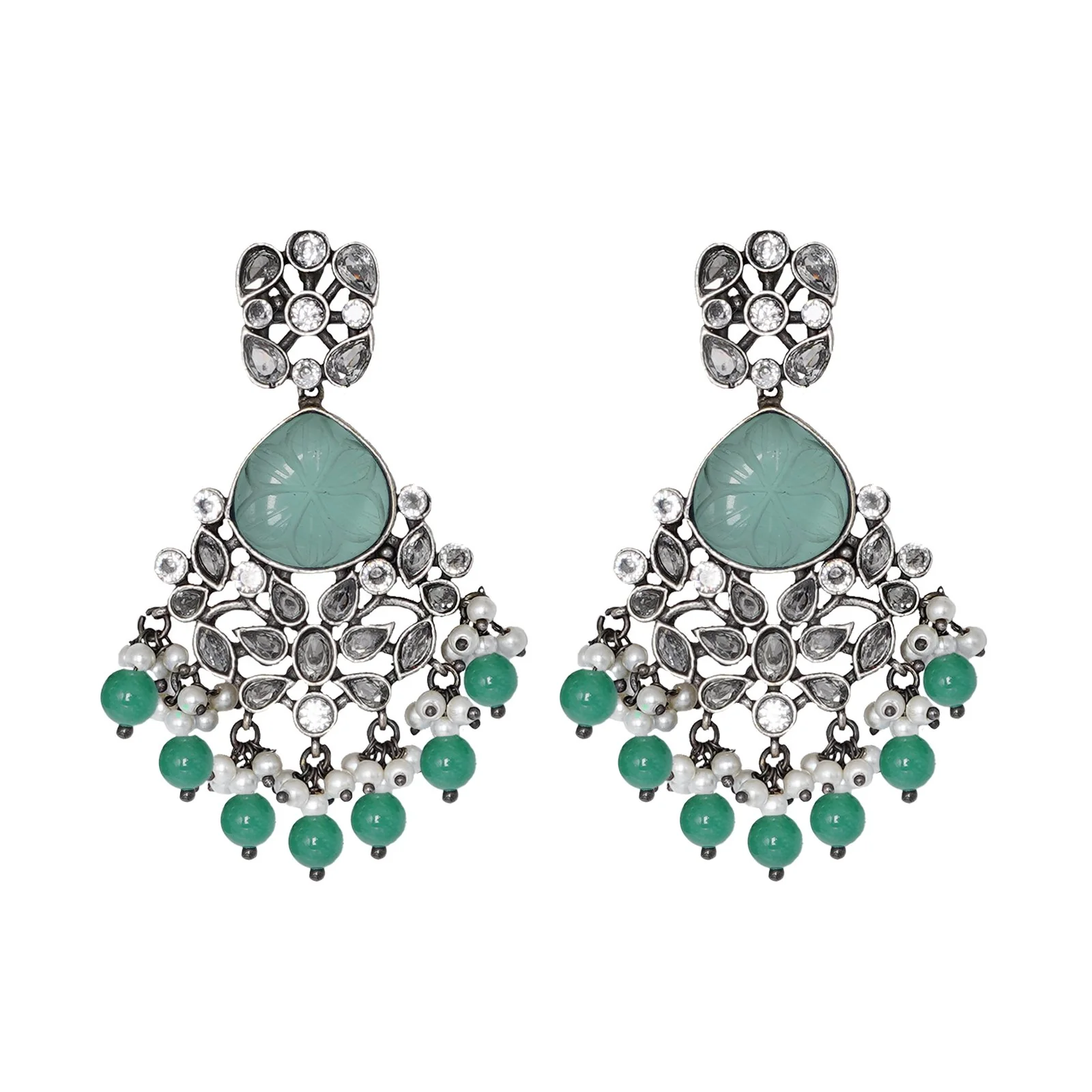 Teejh Anaika Silver Oxidised Turquoise Stone Earrings - Image 3
