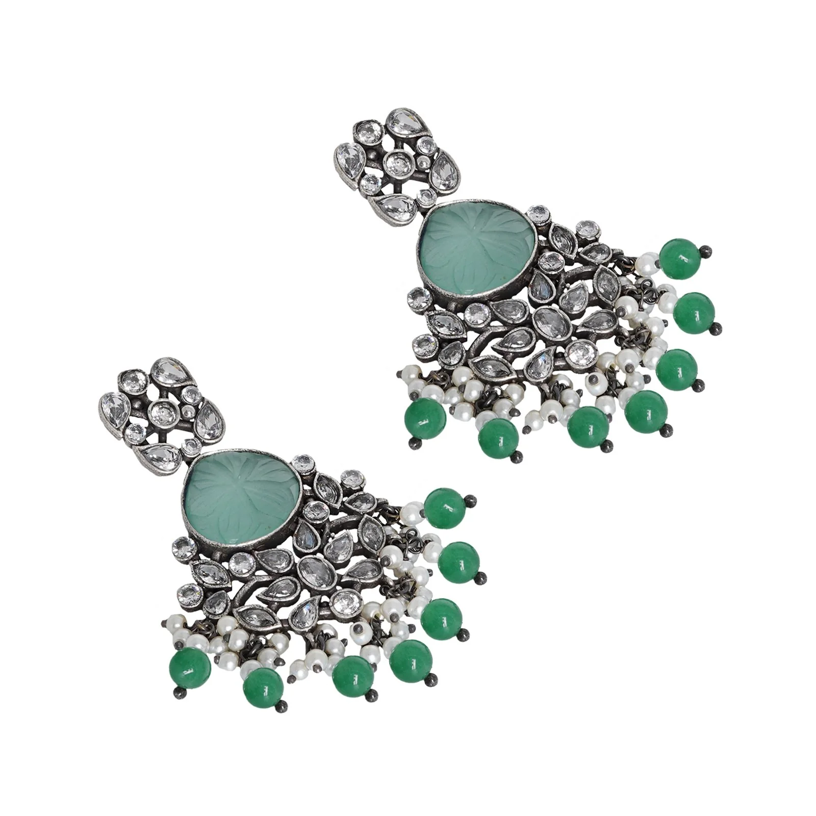 Teejh Anaika Silver Oxidised Turquoise Stone Earrings - Image 4