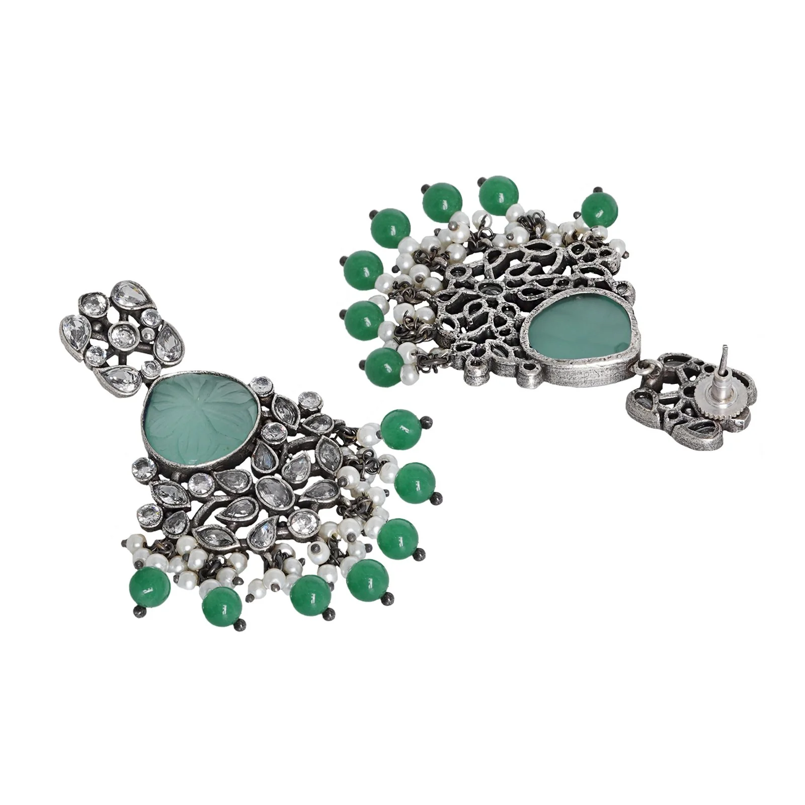 Teejh Anaika Silver Oxidised Turquoise Stone Earrings - Image 5