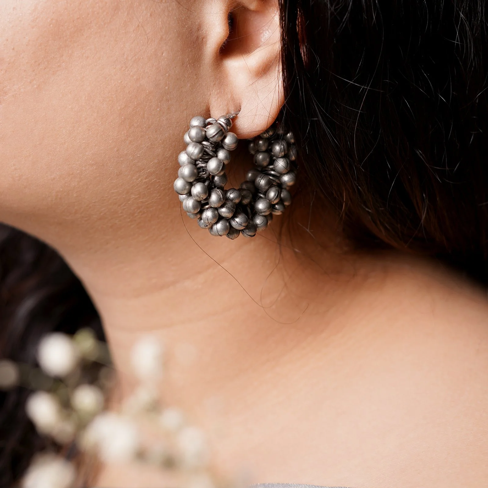 Ananya Ghungroo Silver Oxidised Hoop Earrings - Image 2
