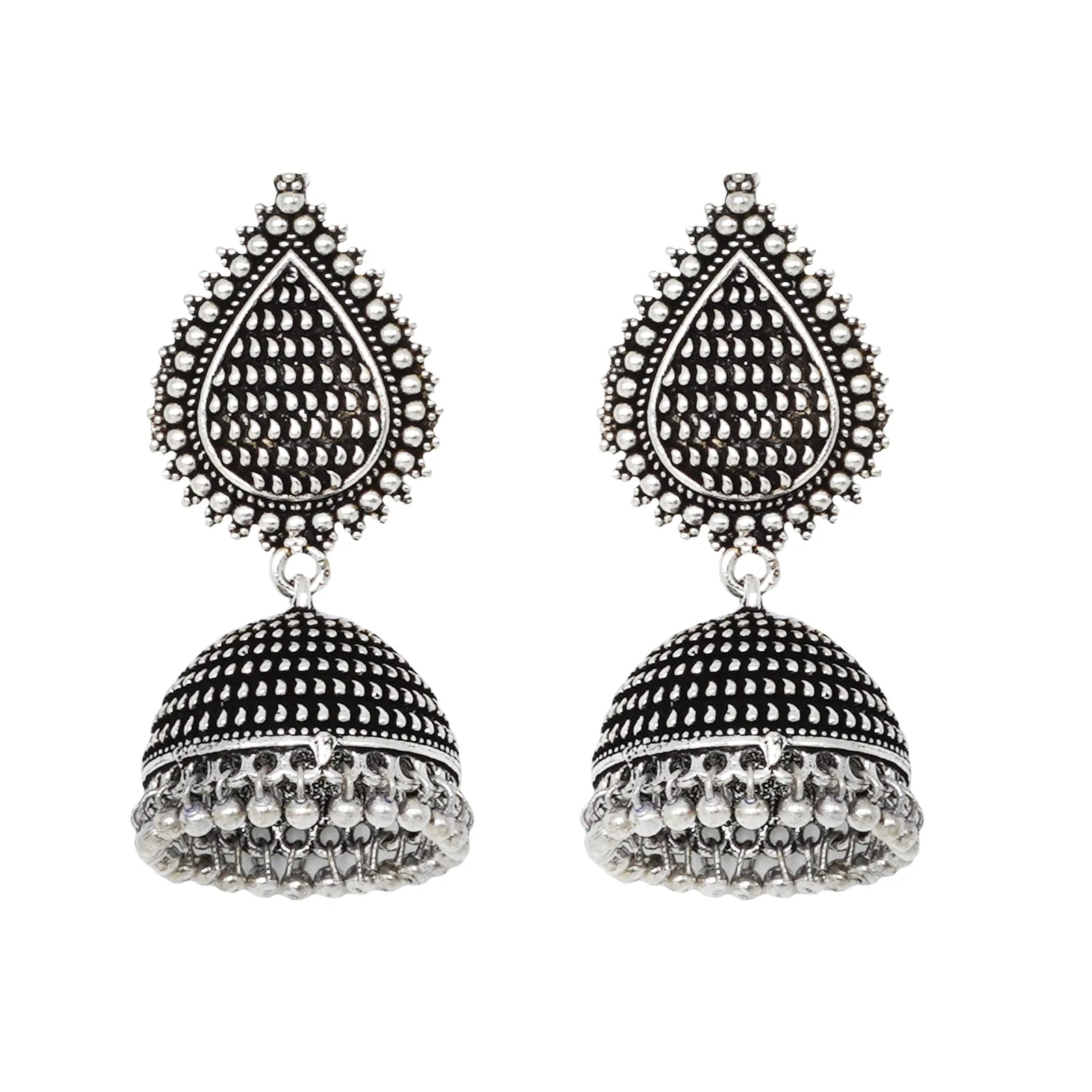 Teejh Anukriti Leaf Silver Oxidised Jhumki - Image 2