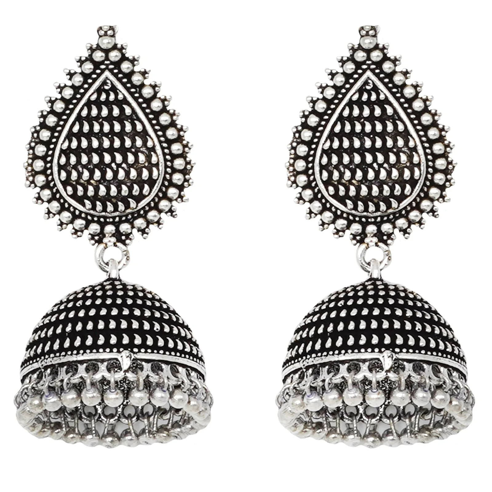 Teejh Anukriti Leaf Silver Oxidised Jhumki - Image 3