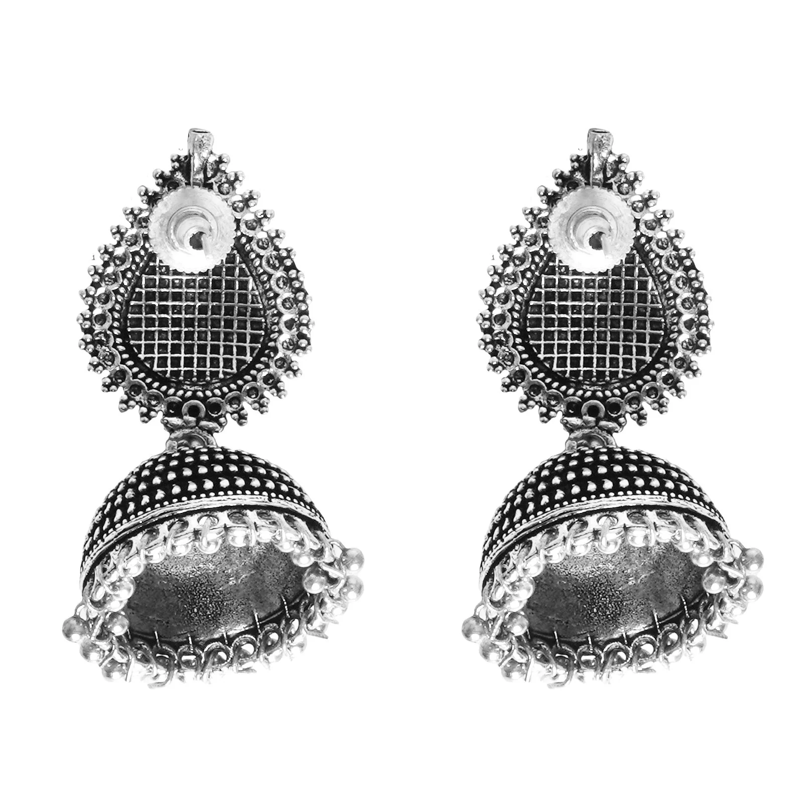 Teejh Anukriti Leaf Silver Oxidised Jhumki - Image 5