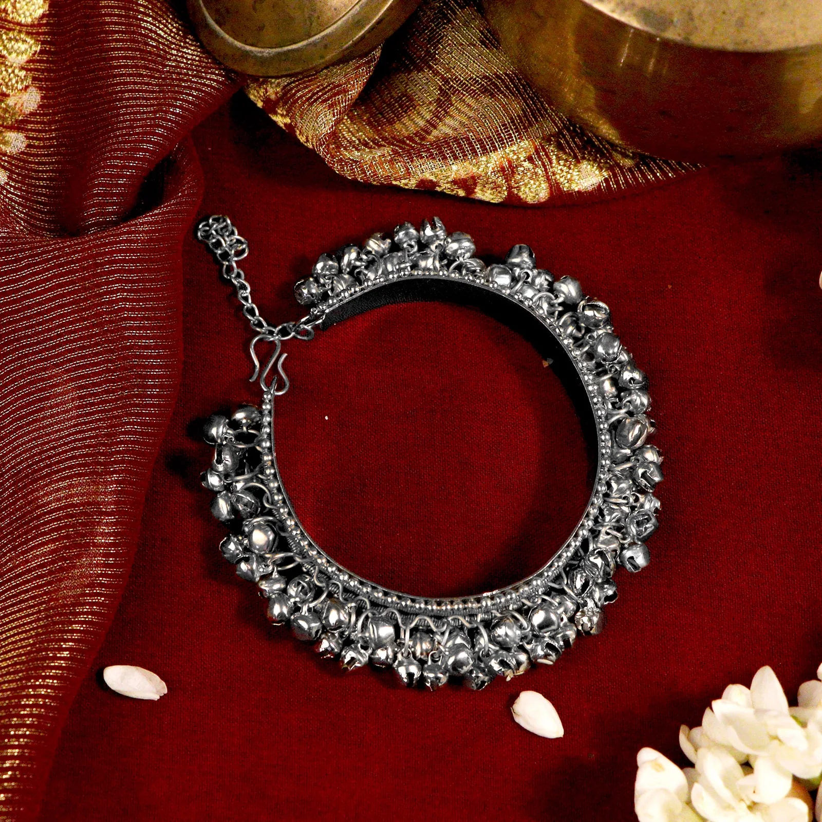 Anusha Silver Oxidized Ghungroo Bangle - Image 2