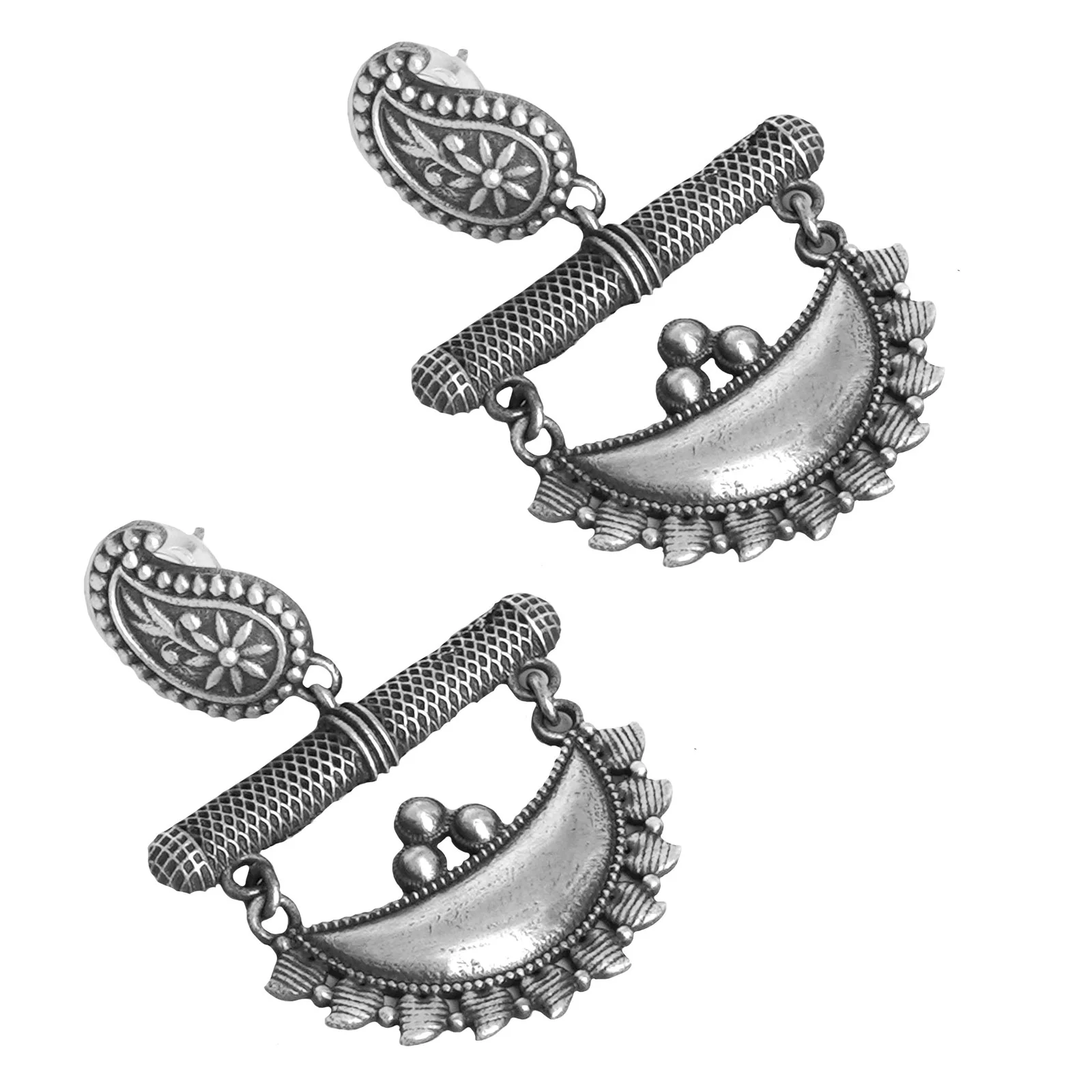 Teejh Anushka Half Moon Silver Oxidised Earrings - Image 4