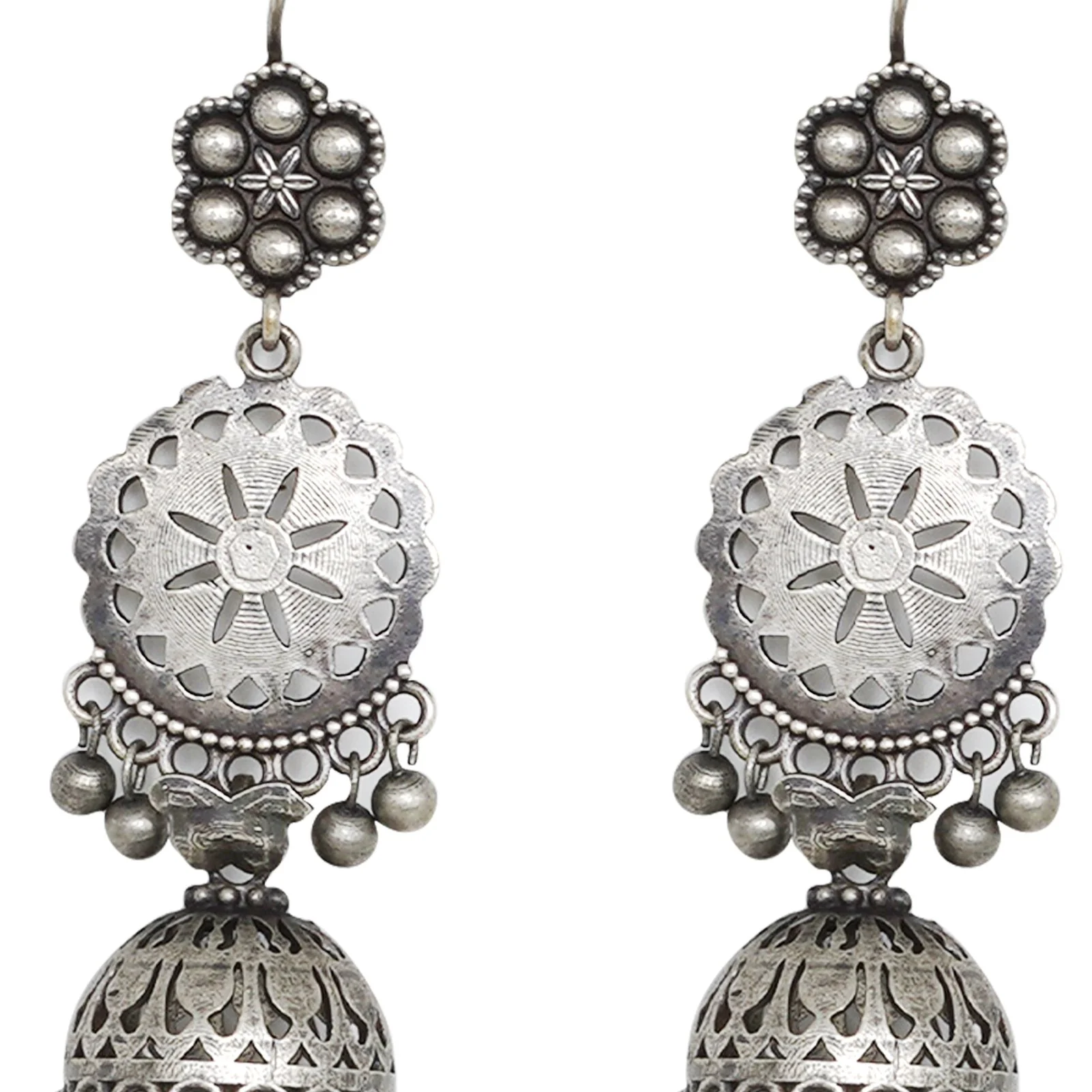 Teejh Anushreya Floral Silver Oxidised Jhumki - Image 3
