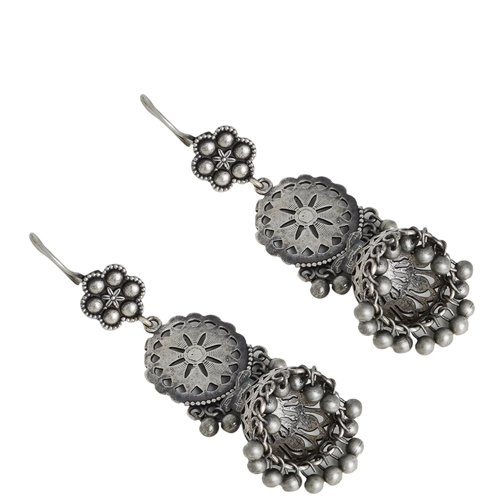 Teejh Anushreya Floral Silver Oxidised Jhumki - Image 4