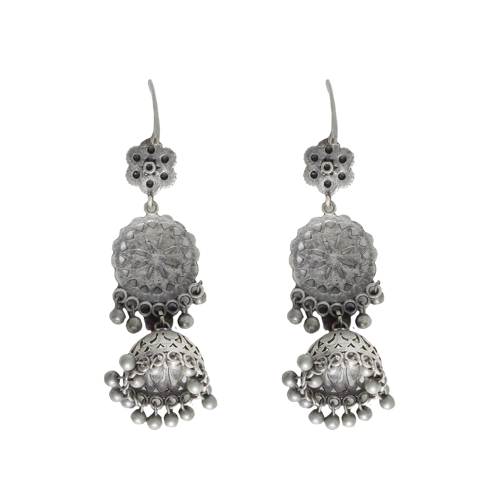 Teejh Anushreya Floral Silver Oxidised Jhumki - Image 5
