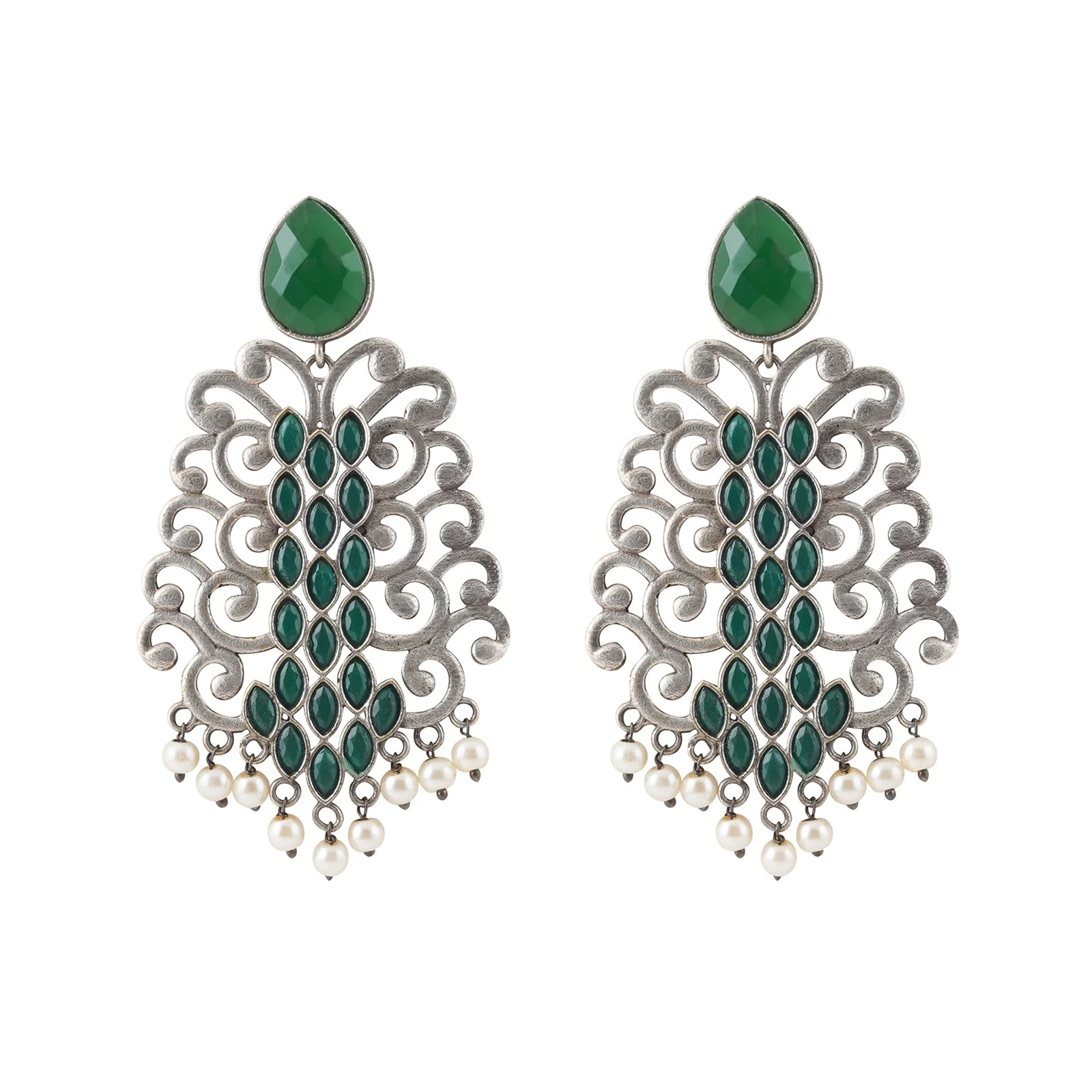 Teejh Anvita Green and Silver Oxidised Earring - Image 3