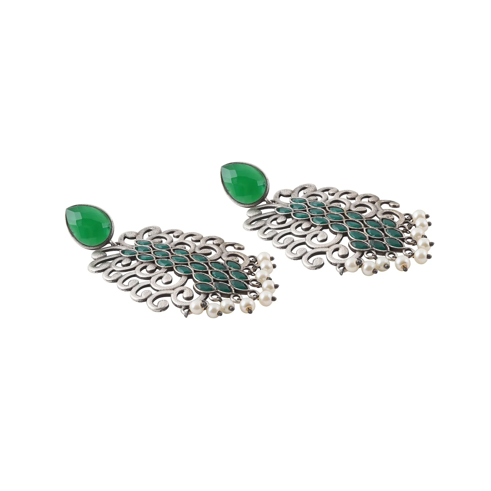 Teejh Anvita Green and Silver Oxidised Earring - Image 4