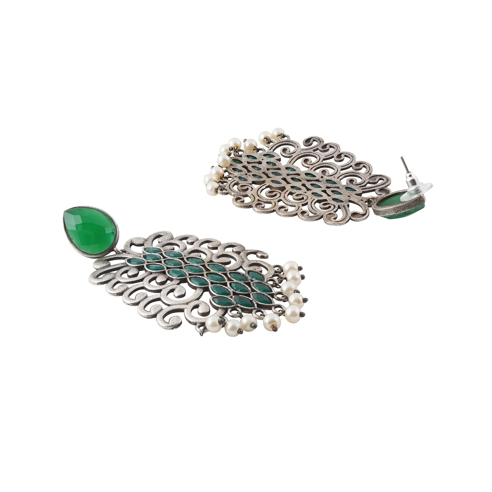Teejh Anvita Green and Silver Oxidised Earring - Image 5