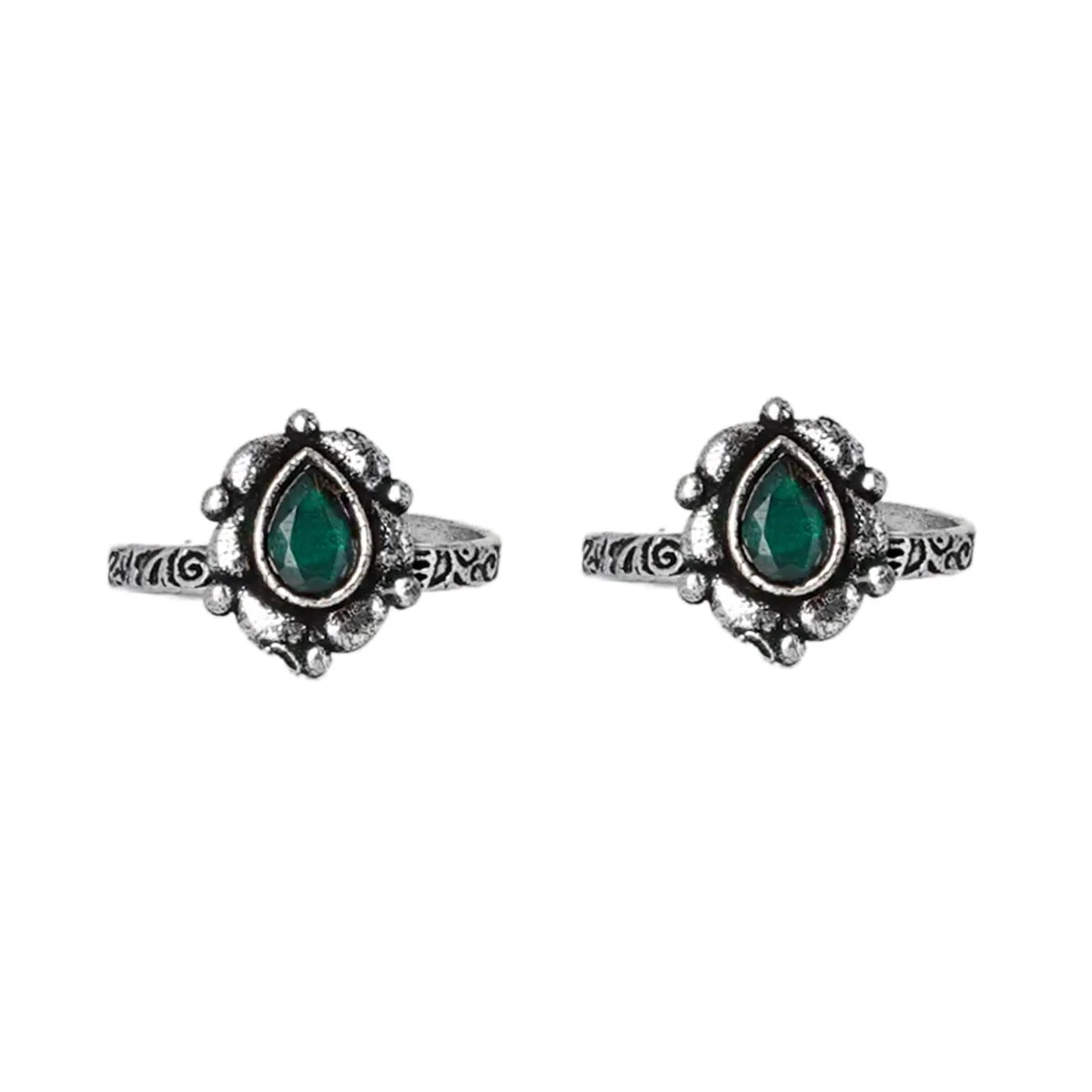 Teejh Aria Green Stone Silver Oxidised Toe Rings - Image 3
