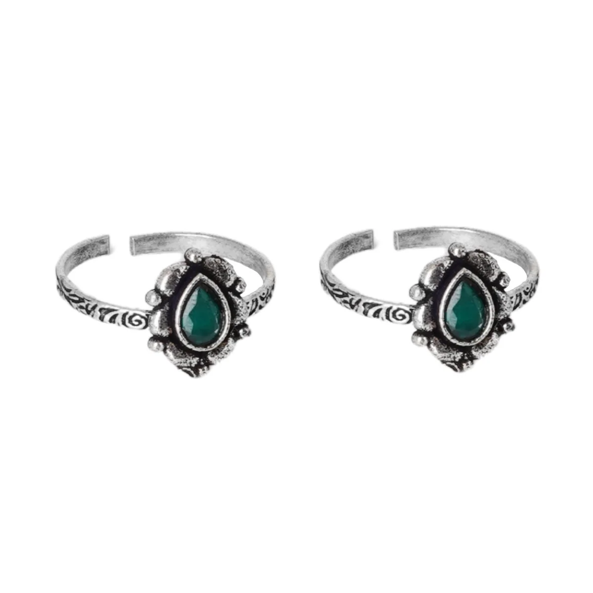 Teejh Aria Green Stone Silver Oxidised Toe Rings - Image 4