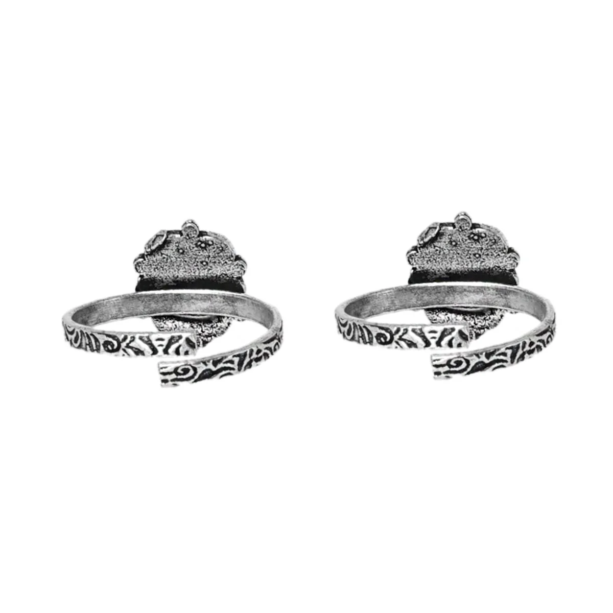 Teejh Aria Green Stone Silver Oxidised Toe Rings - Image 5