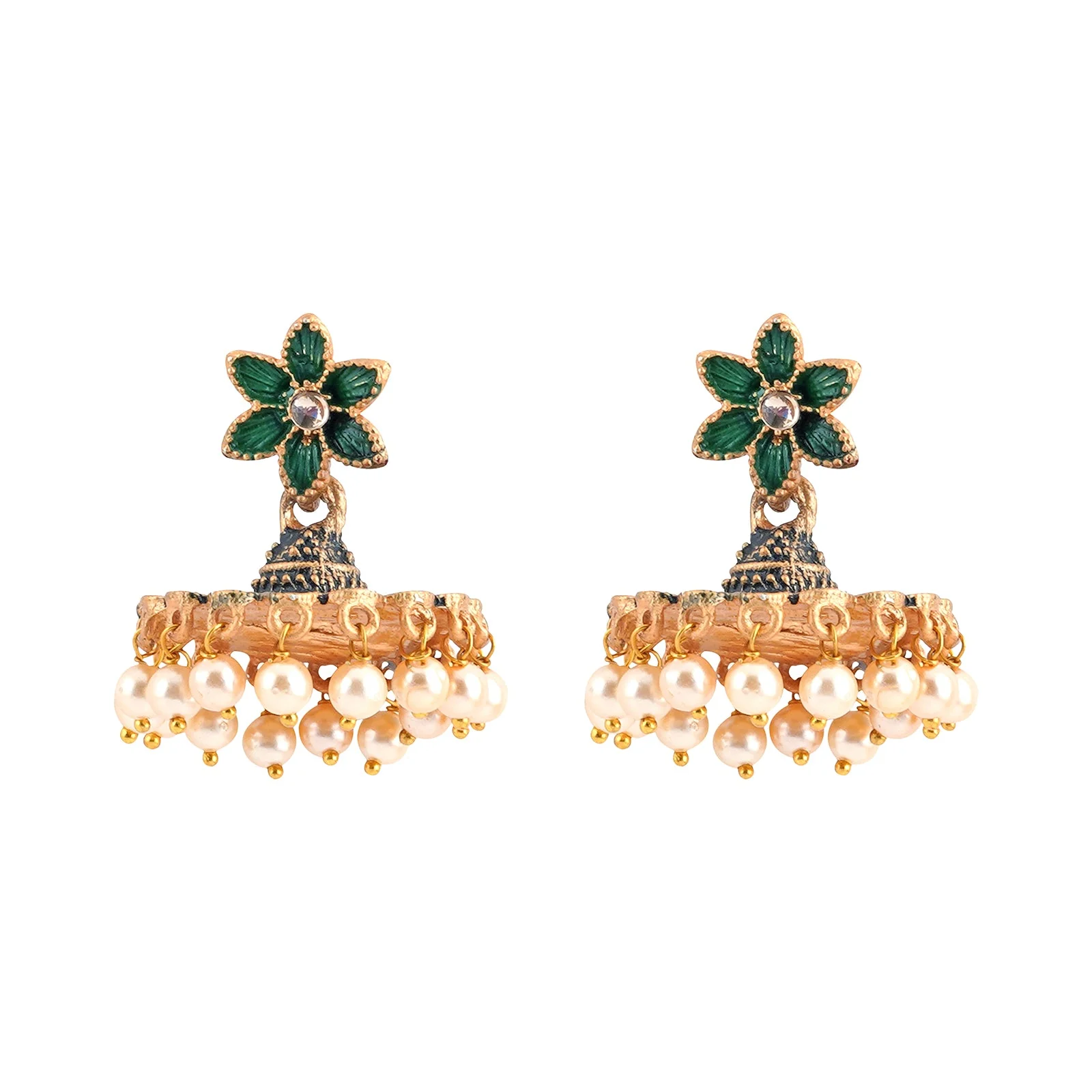 Teejh Arika Dark Green and Black Gold Enamel Earrings - Image 3