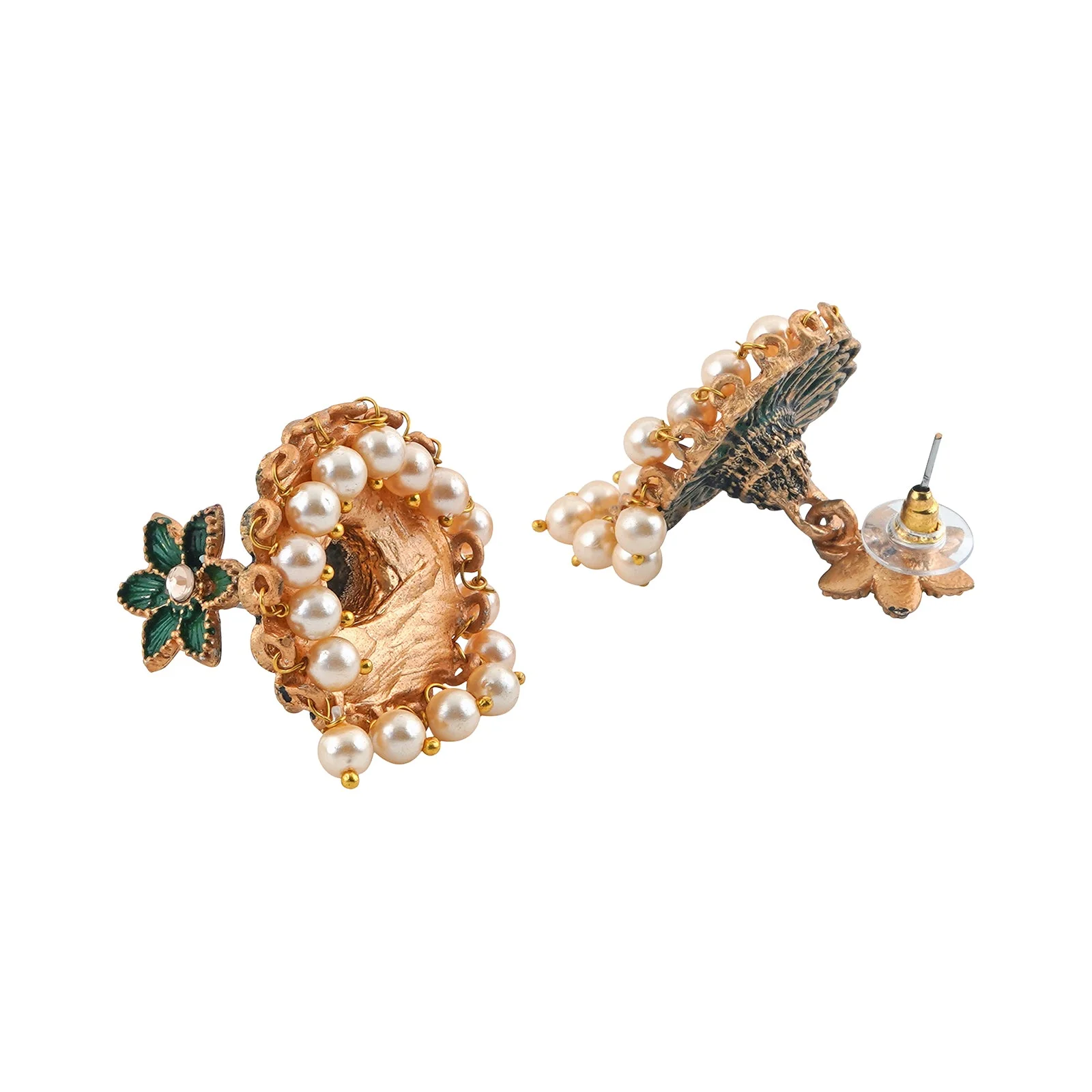 Teejh Arika Dark Green and Black Gold Enamel Earrings - Image 4
