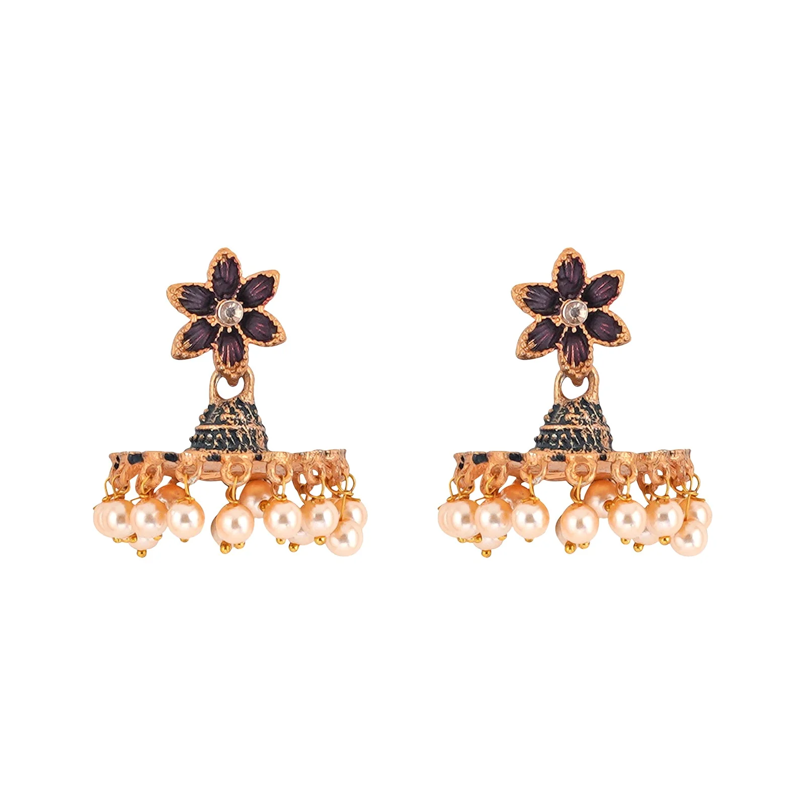 Teejh Arika Maroon and Black Gold Enamel Earrings - Image 3